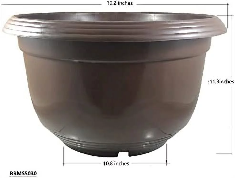 BRMS5030 5 Set(Pots Trays) / 12 Trade Gallon Diameter 19.2'' Height 11.3'' Brown Plastic Pots With Tray/ For Flower, Vegetables, Furit Tree Plants Nursery, Indoor Outdoor, BRMS5030-5-T