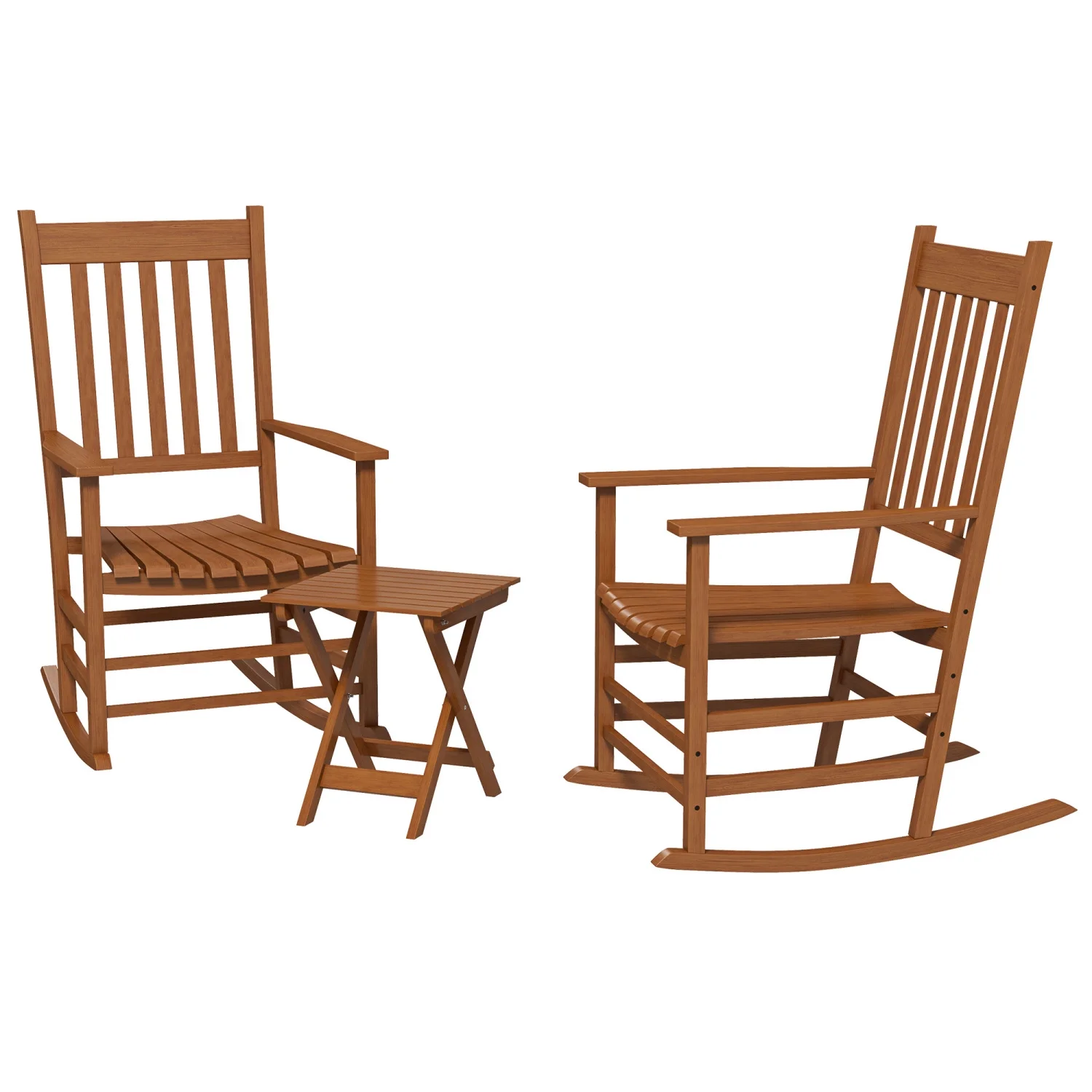 DremFaryoyo Outdoor Rocking Chair  with   Patio Wooden Rocking Chair with Smooth Armrests  High Back for Garden  Balcony  Porch  Supports Up to 352 lbs.  Teak