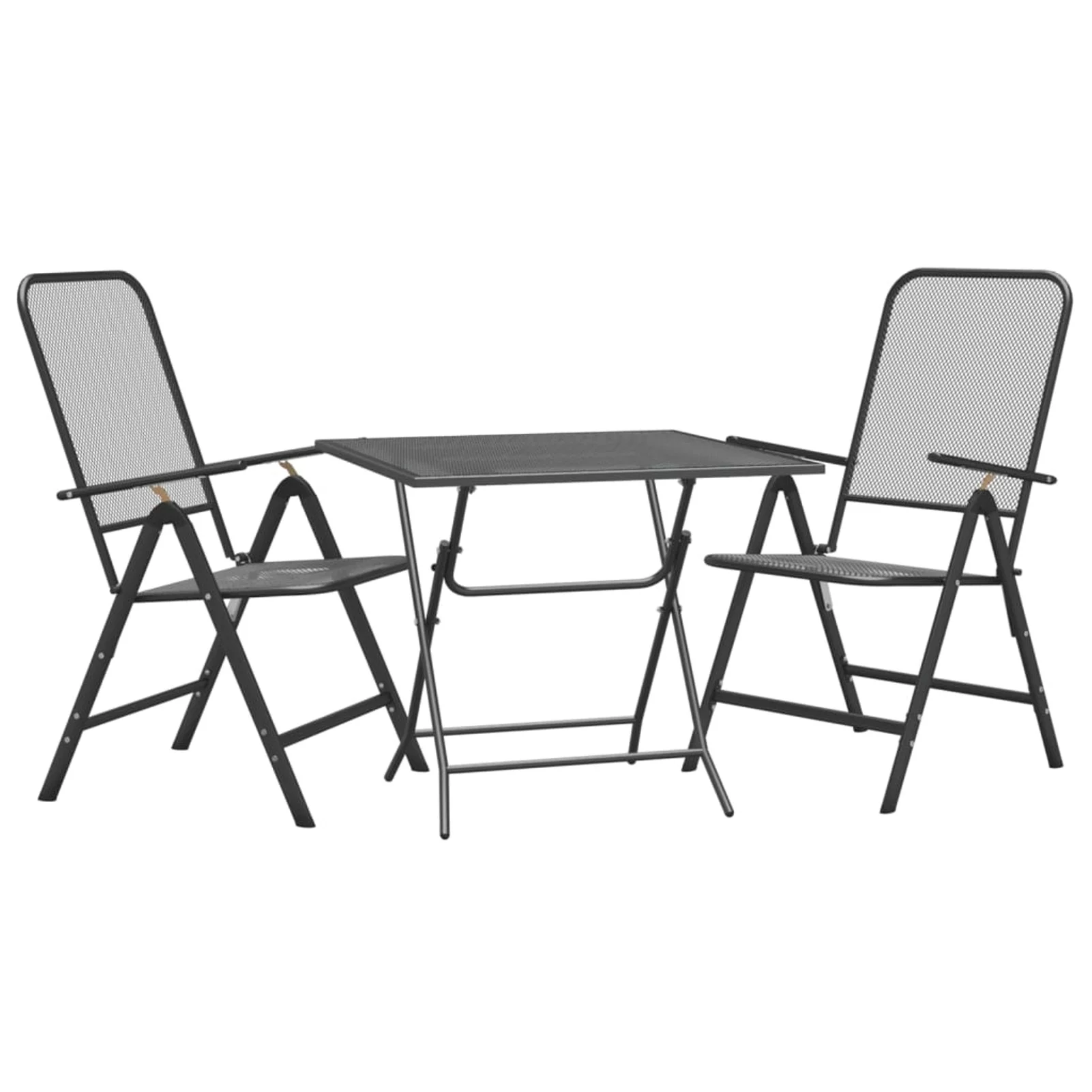 Tomshoo 3 Piece Patio Dining Set Expanded Metal Mesh Anthracite