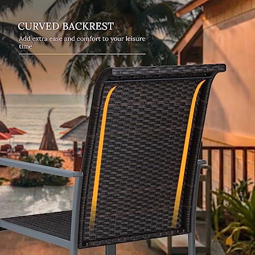Outdoor High-Back Rattan Chair Set of 2, Weather Resistant Patio Wicker Chair for Garden, Backyard, Porch(Grey)