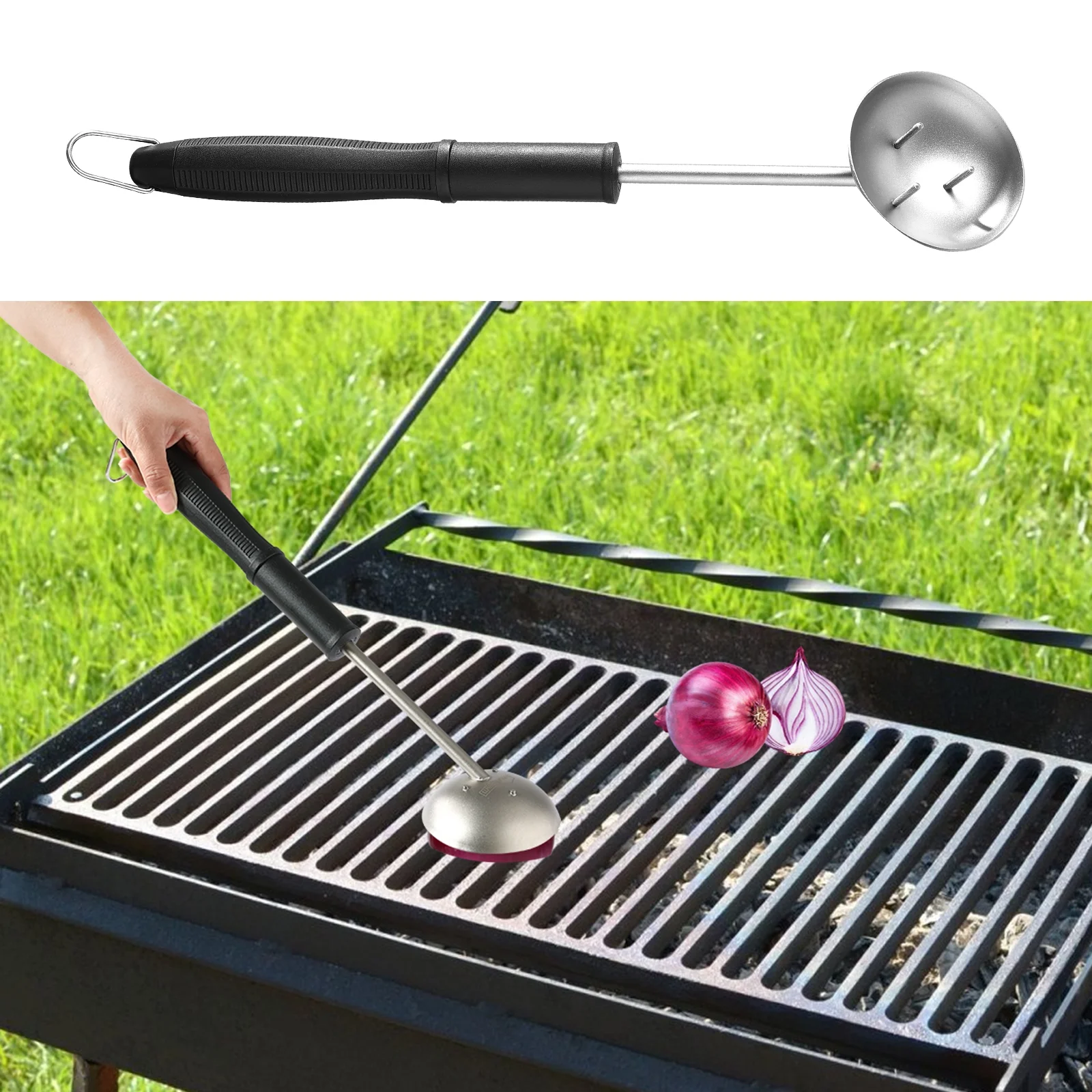 Onion Grill Cleaner Tool, Onion Holder for Grill Cleaning, Lasts for 10 years, Onion Grill Brush, Bristle Free, Stainless Steel, BBQ Grill Accessories, Gifts for Grill Master