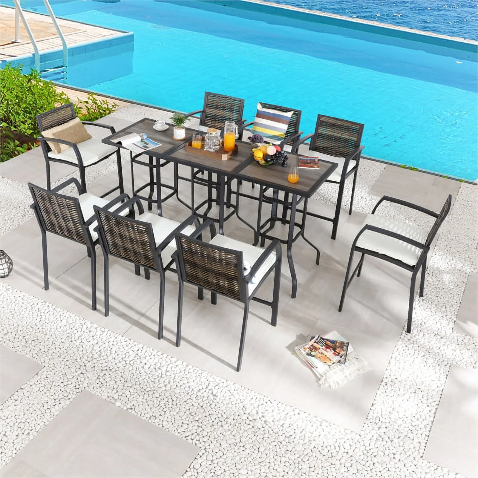 Patio Festival Metal 11-Piece Outdoor Dining Set in Beige/Brown/Black