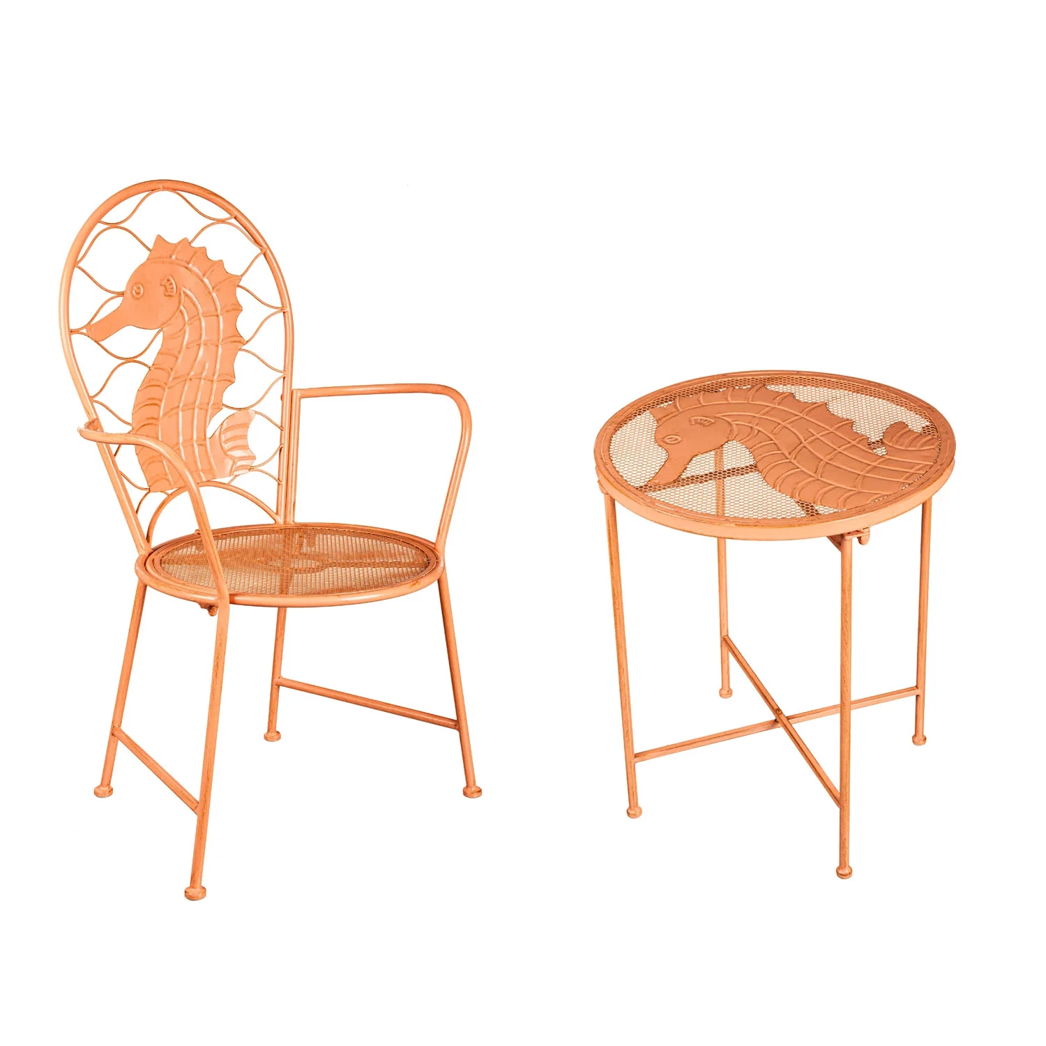 Evergreen Metal Seahorse Outdoor Chair and Table Set