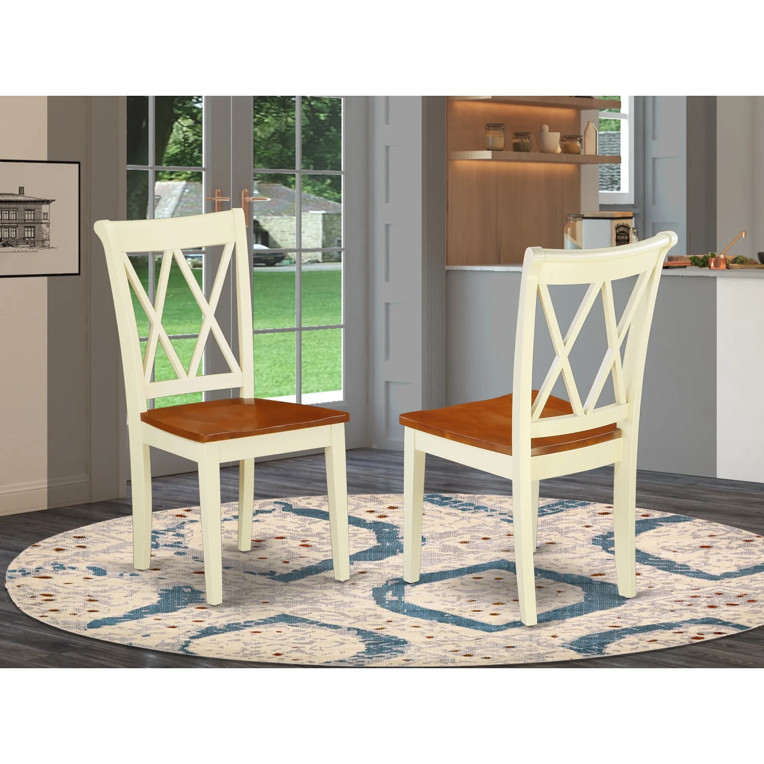 HomeStock Baroque Beauty Clarksville Double X-Back Chairs In Buttermilk & Cherry Finish