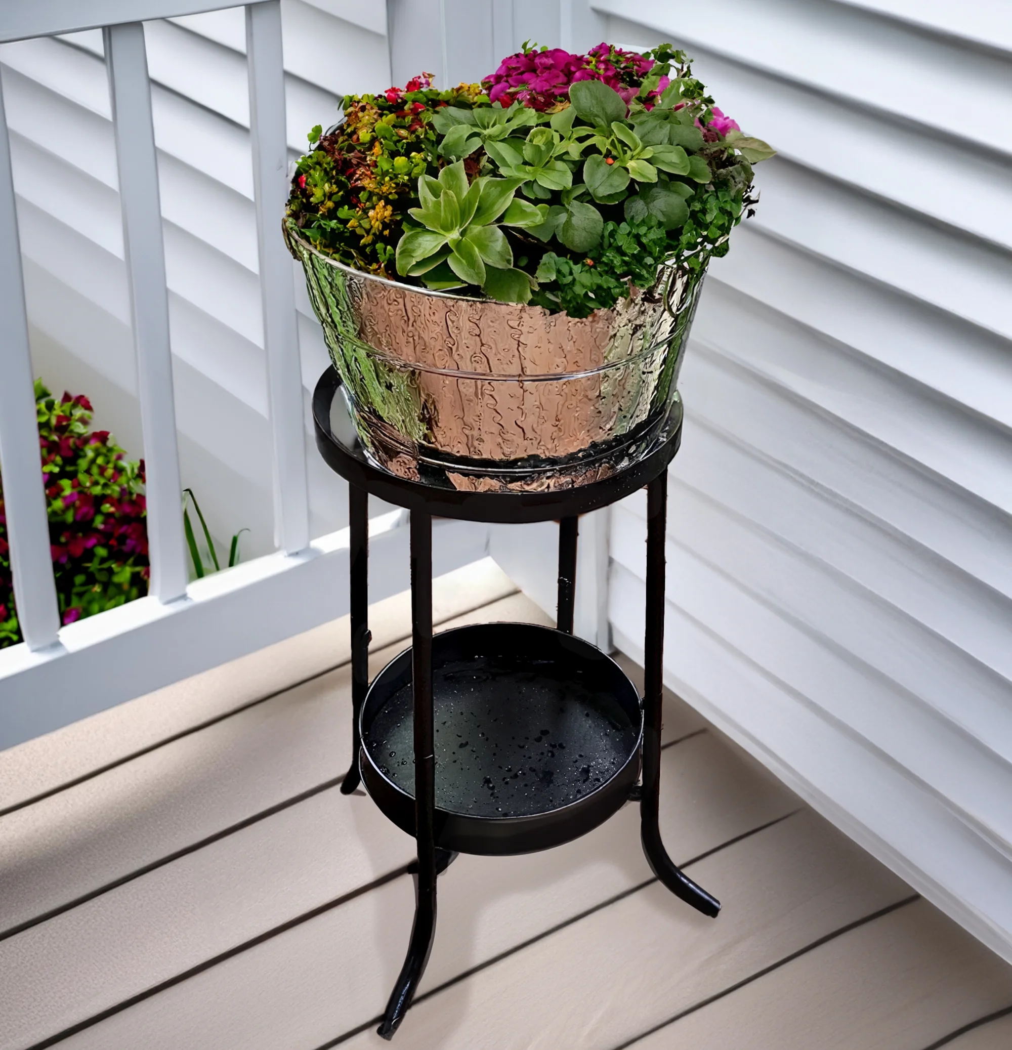 BREKX Metal Stainless-Steel Indoor/Outdoor Planter Pot with Stand - 27
