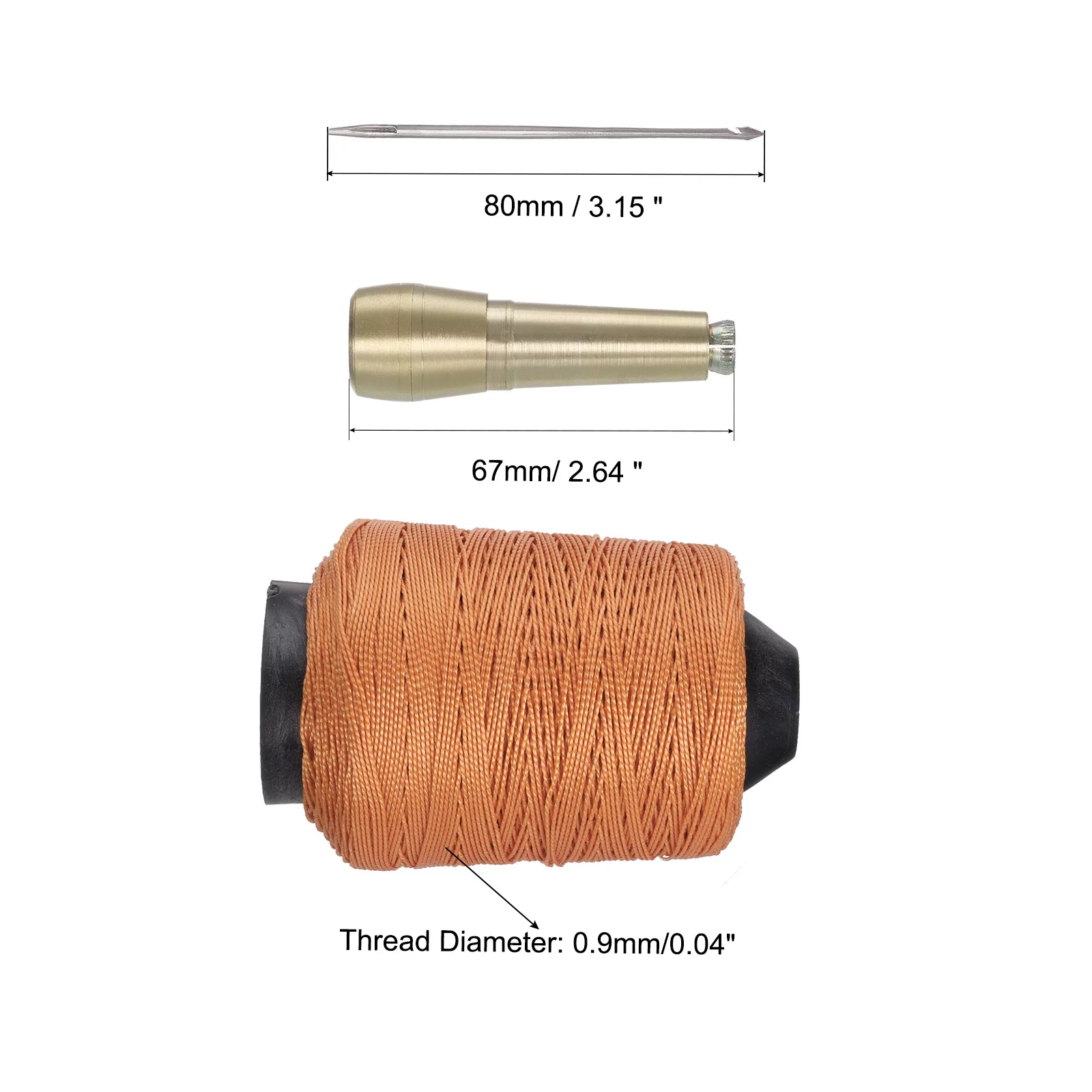 Uxcell Shoe Repair Tool Sewing Set with Orange Lines Thread, Straight Needle Sewing Awl, Copper Handle 3in1 Set