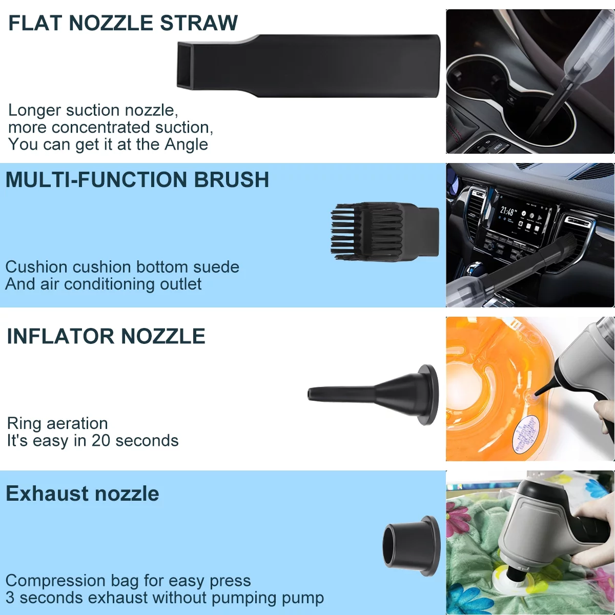 AIRKOUL 4 in 1 Upgrade Mini Car Vacuum Cleaner Air Blower Wireless Handheld Rechargeable