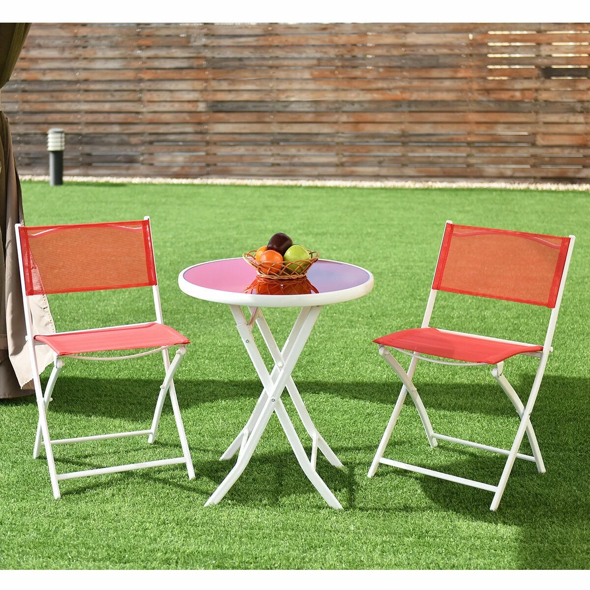 Costway 3 PCS Folding Bistro Table Chairs Set Backyard Patio Furniture Red