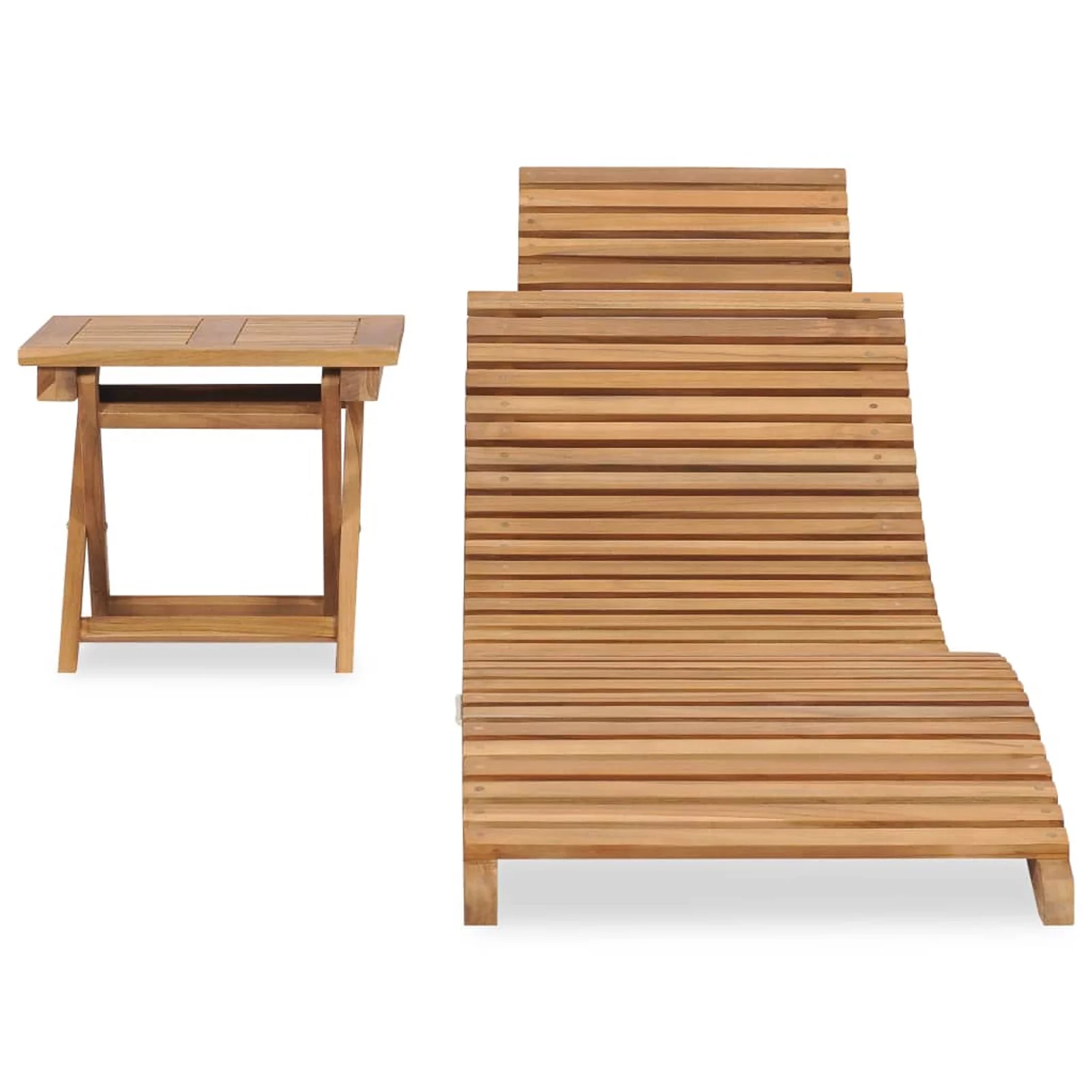 Carevas Folding Sun Lounger with Table Solid Teak Wood