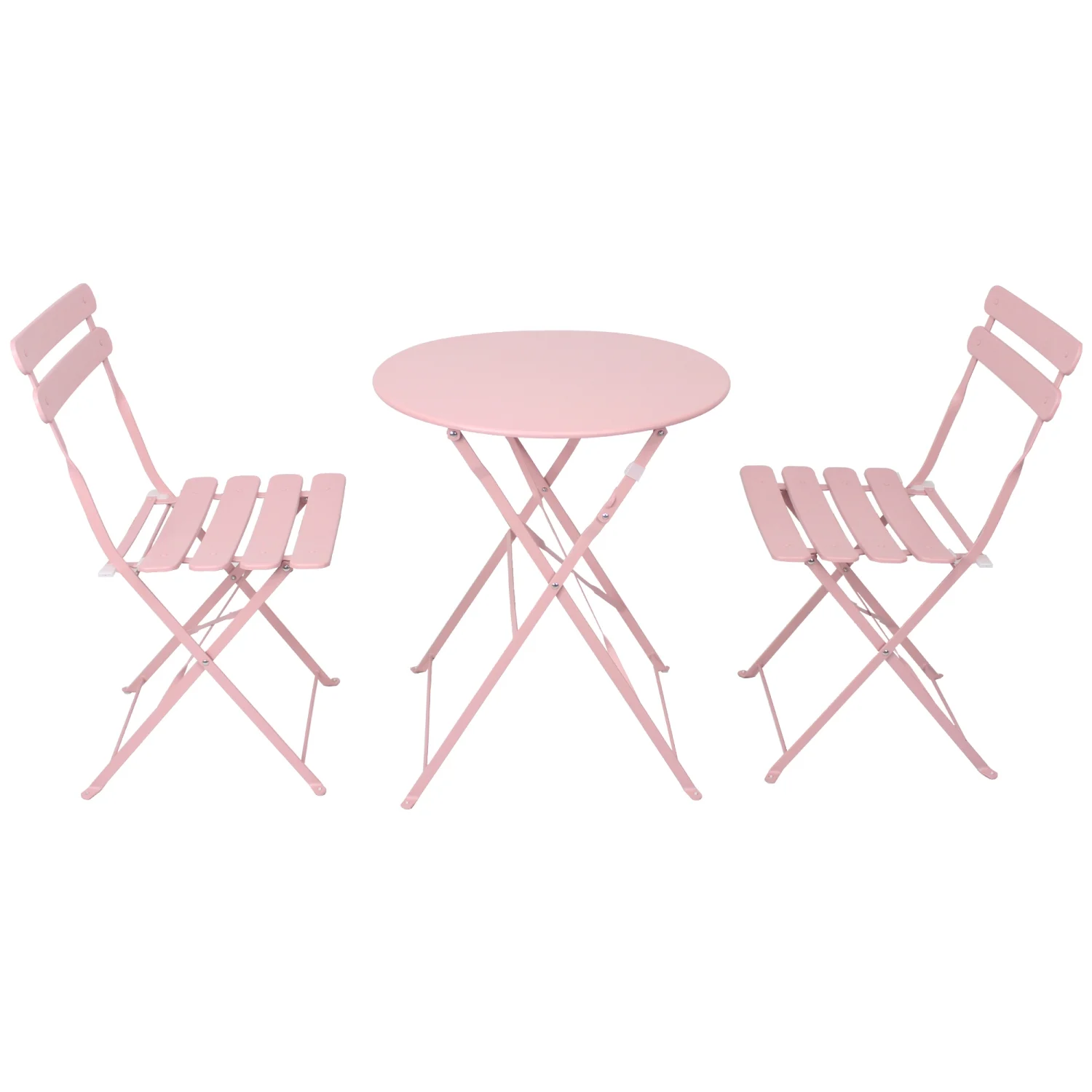 Beautiful and Charming 3-Piece Lovely Pink Outdoor Bistro Set - Elegant Metal Chairs and Table for Ultimate Relaxation and Pleasure on Garden  Patio  or Balcony