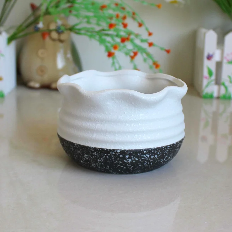 LivNxt Ceramic Snowflake Glaze Succulent Planter - Ideal for Home and Garden