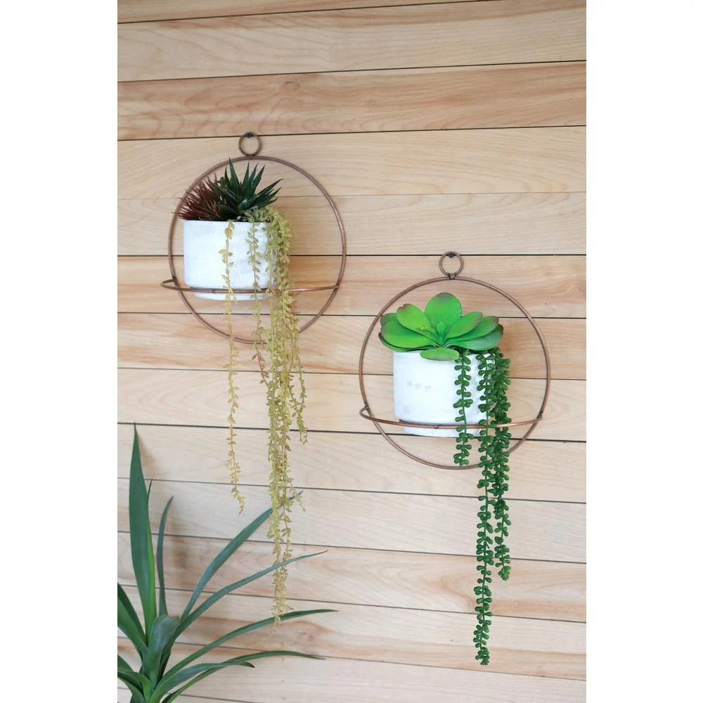 Kalalou Inc White-Washed Clay Pot W Copper Finish Circular Wall Sconce