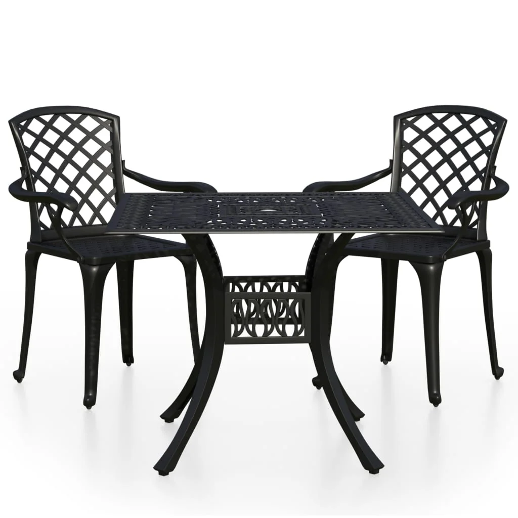 3 Piece Bistro Set Cast Aluminum Black