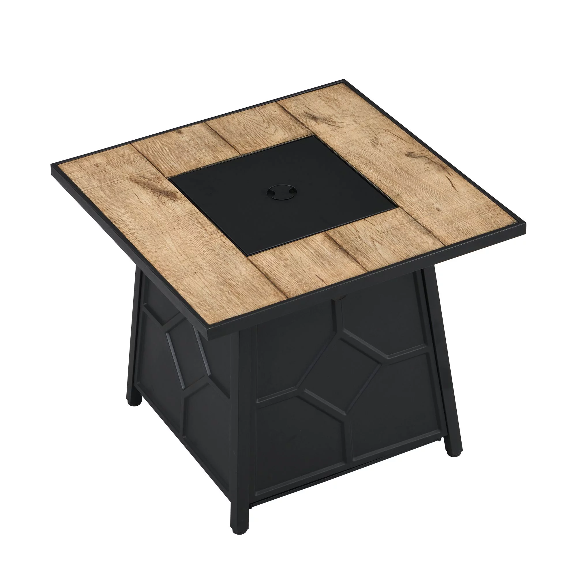30 in. W x 25 in. H Square Black Metal Base Propane Gas Fire Pit with Wood Table Top in Black