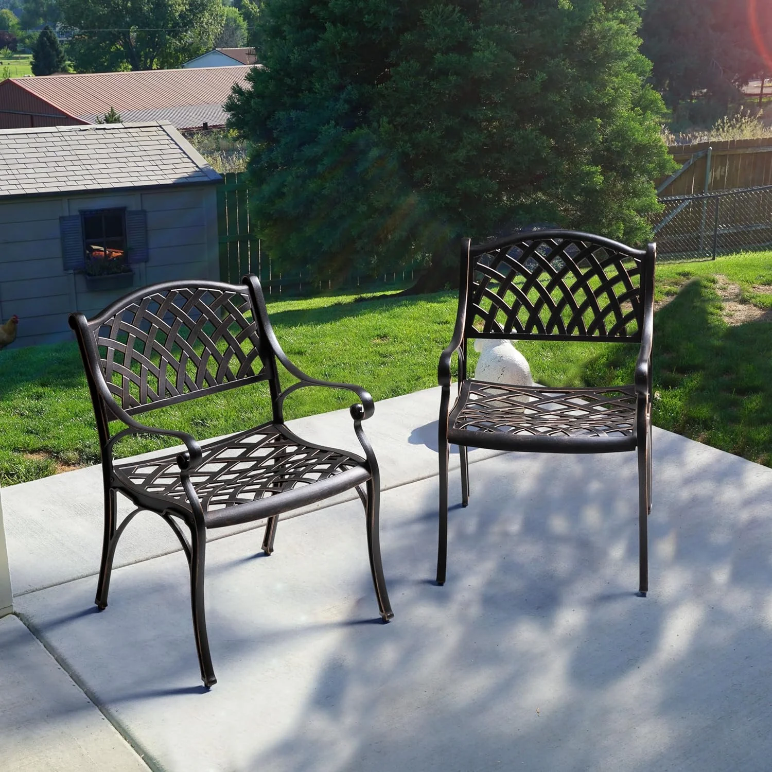 Cast Aluminum Patio Dining Chairs With Armrests For Indoor Outdoor Bistro Chairs For Balcony, Backyard, Garden, Black With Bronze Edge
