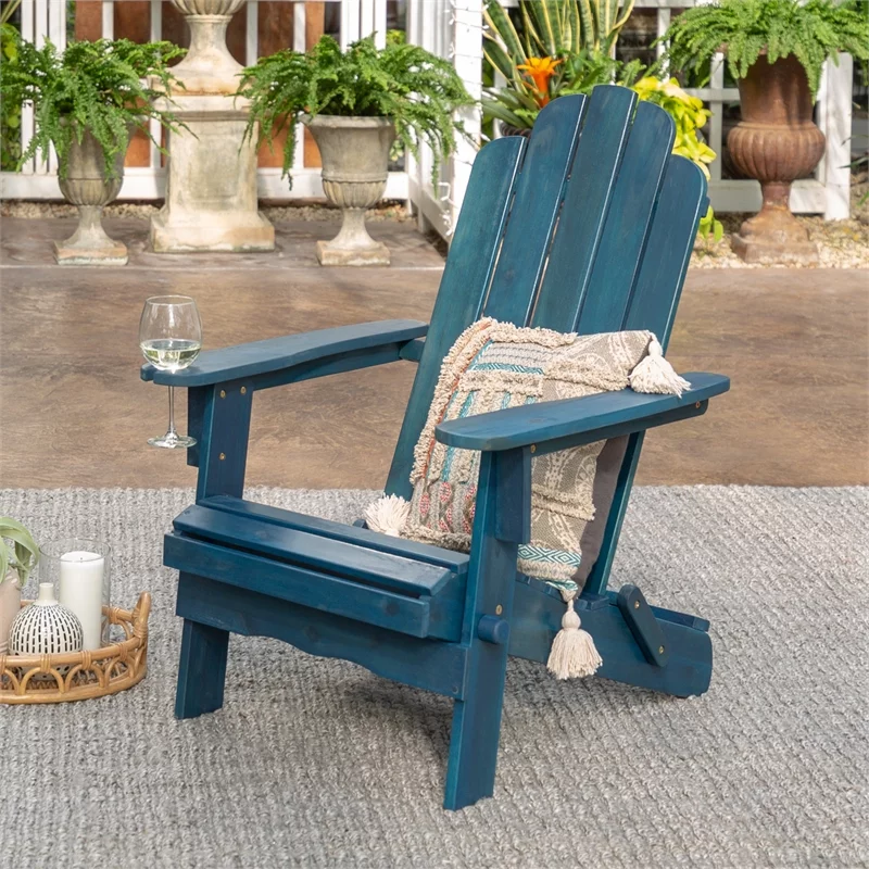 Home Square 2 Piece Patio Set with 2 Acacia Adirondack Chair in Navy Blue