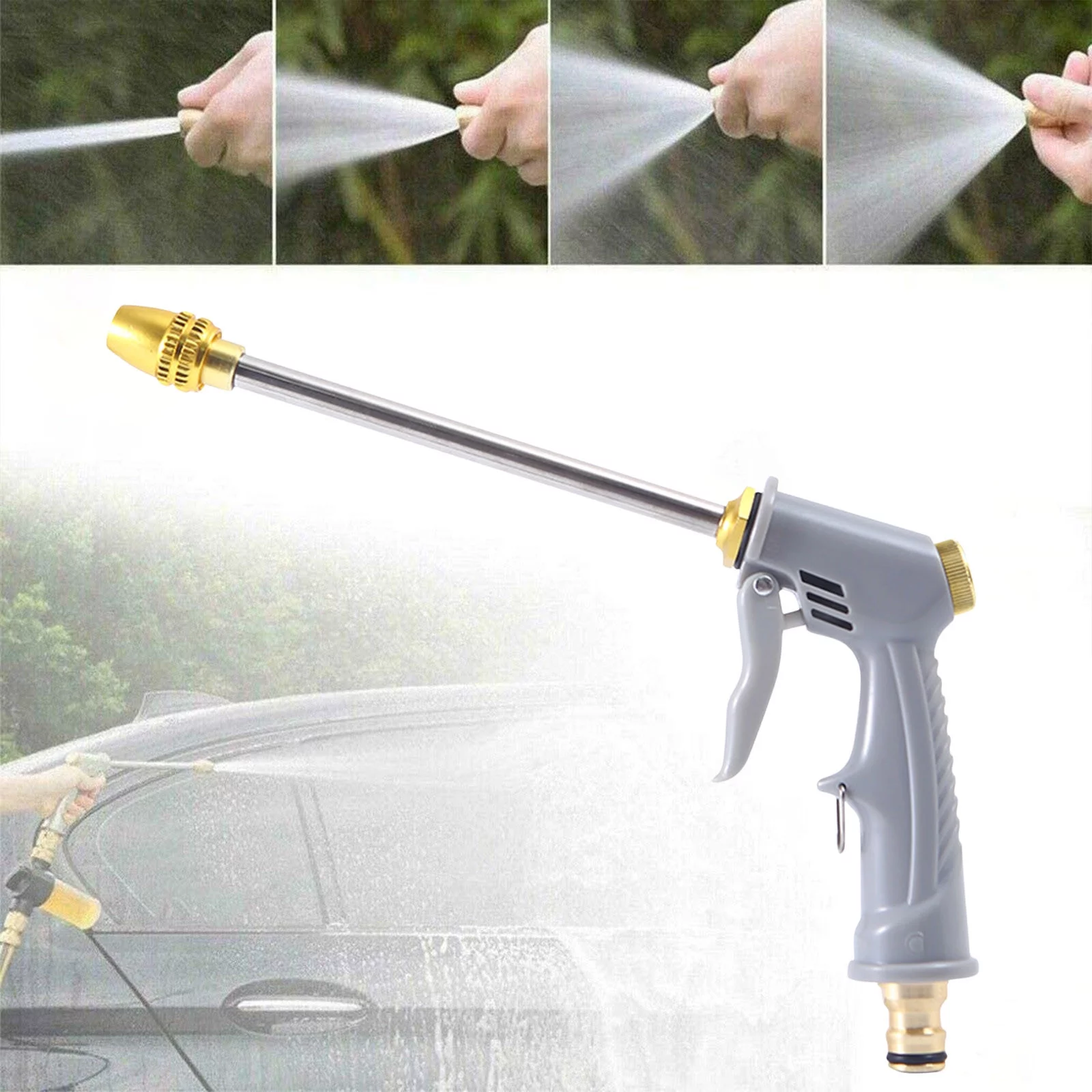 qolami Garden Water Hose Nozzle, Stainless High Pressure Water Hose Nozzle, Long Spray Nozzle Garden Hose Car Wash Suitable for Cleaning Your Home Car Garden