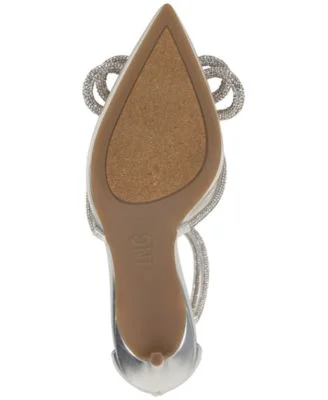 INC Womens Silver Translucent Ankle Straps Padded Embellished Bow Accent Laynea Pointed Toe Stiletto Zip-Up Dress Pumps Shoes 8 M