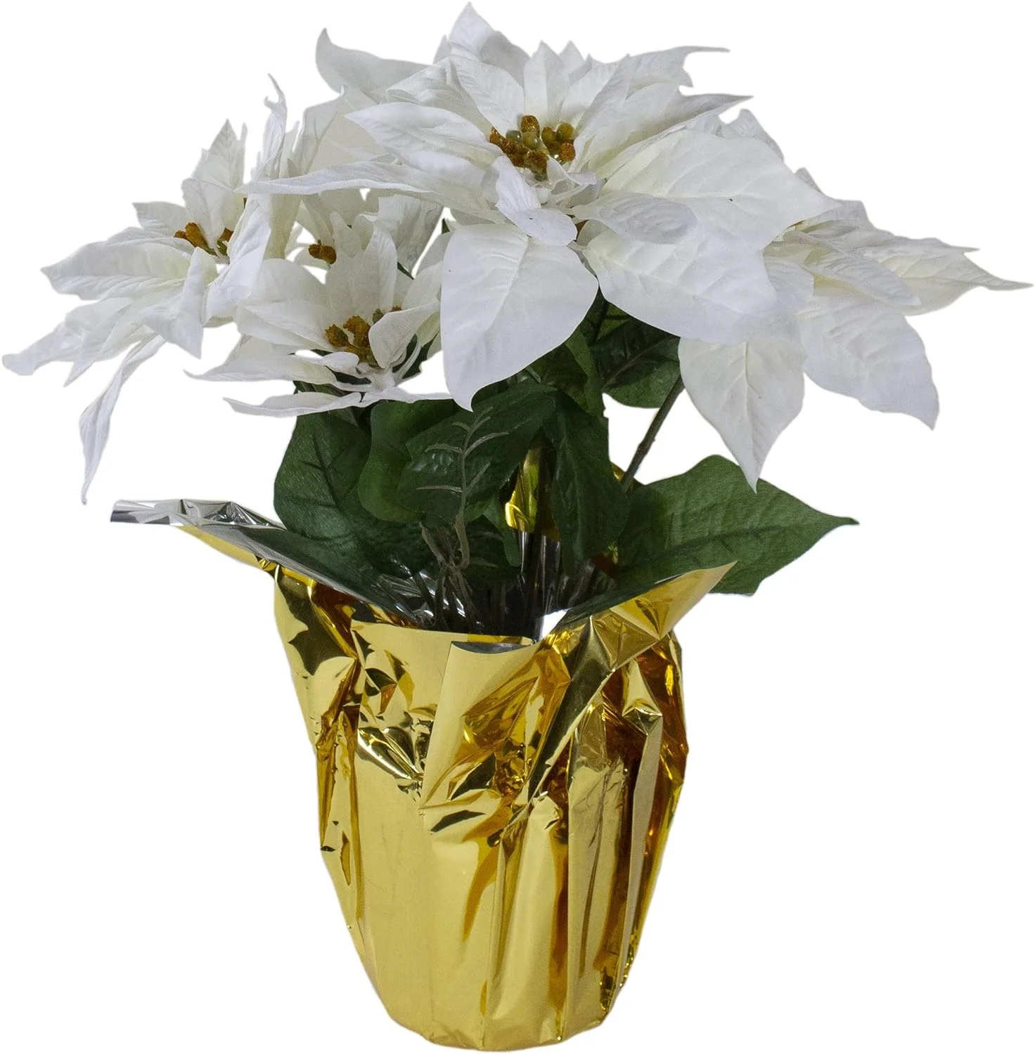White 17-inch Synthetic Poinsettia in Gold