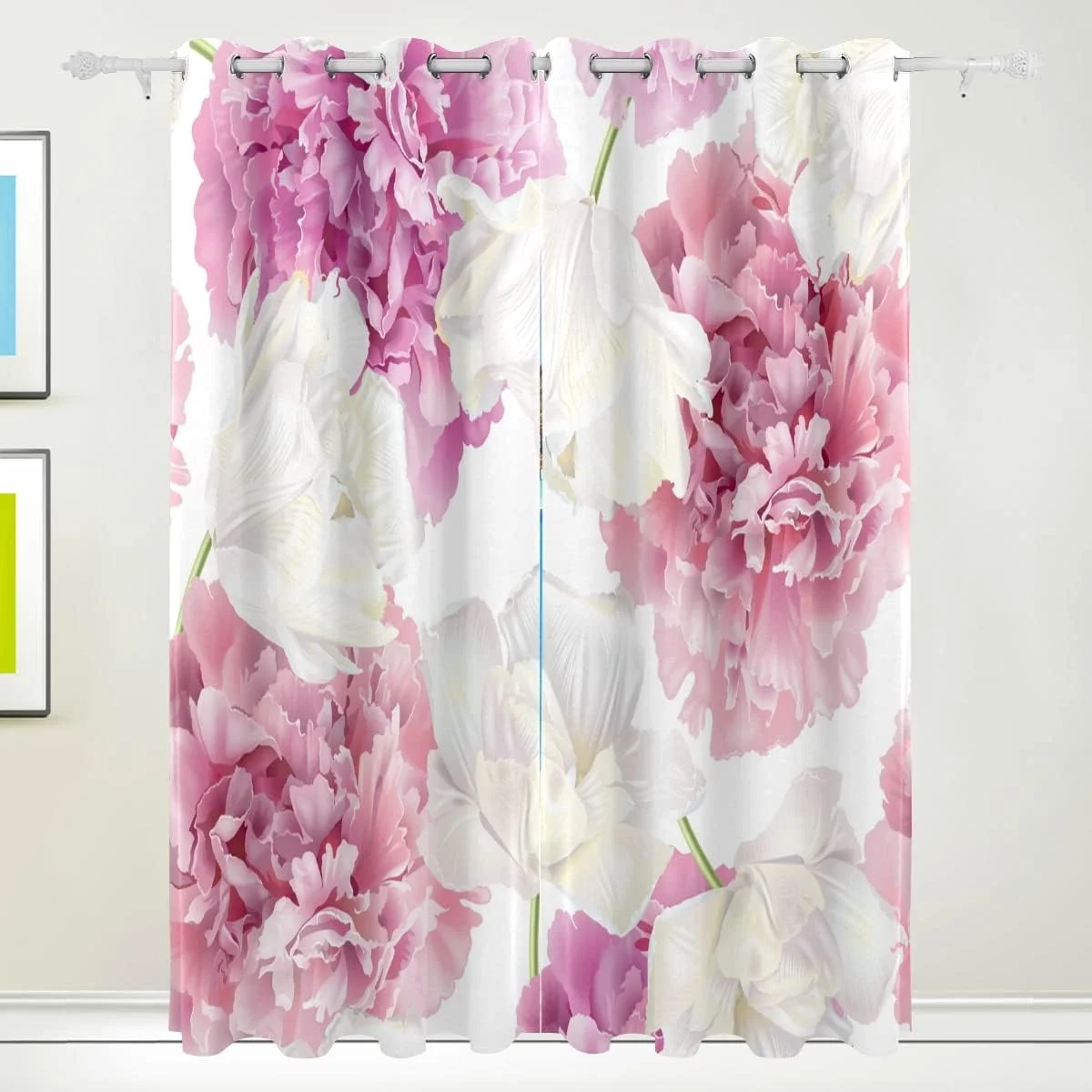 Coolnut Peony Floral Blackout Curtain for Bedroom, 2 Panels Thermal Insulated Blackout Drapes Long Darkening Curtains with Grommets,55