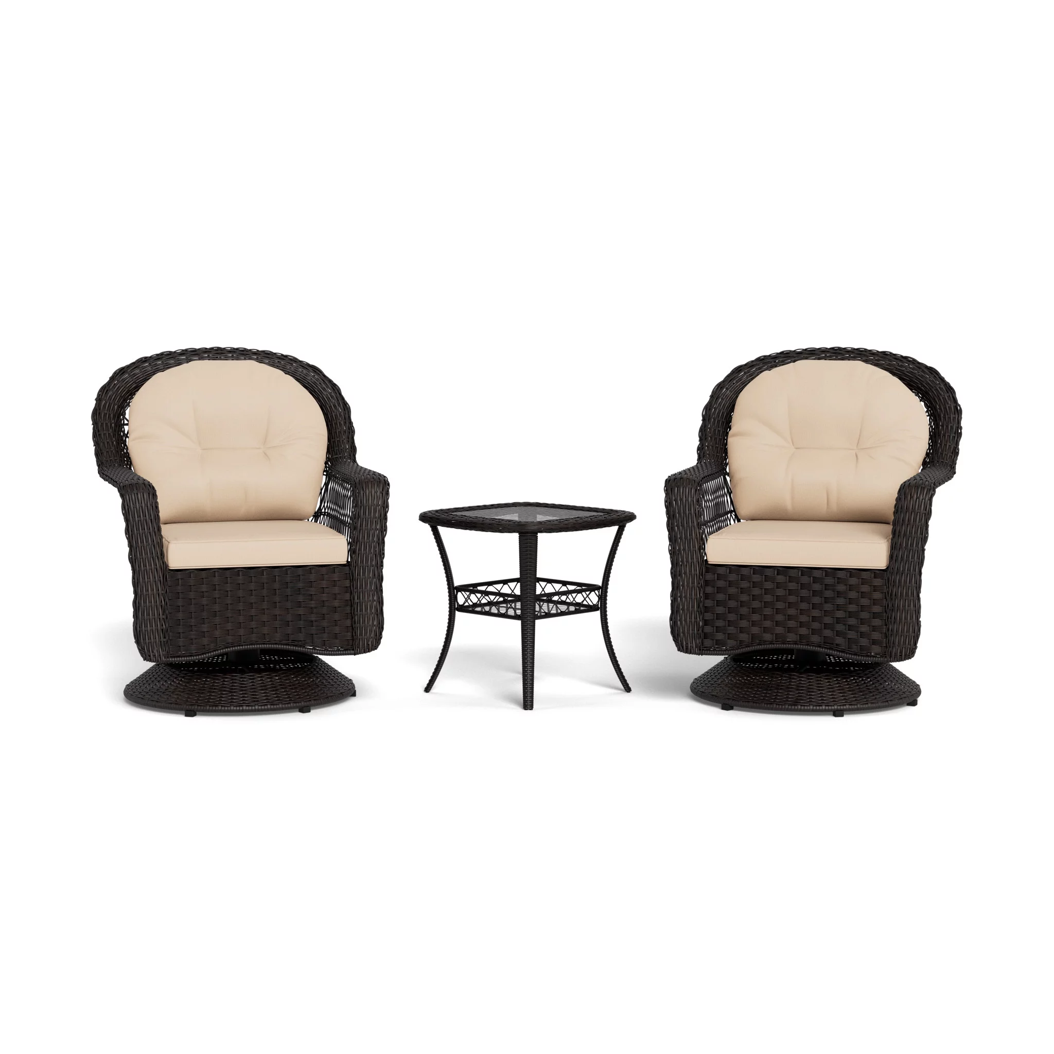 Tortuga Outdoor Biloxi 3 Piece Conversation Set w/ Aluminum Frame and Espresso Wicker