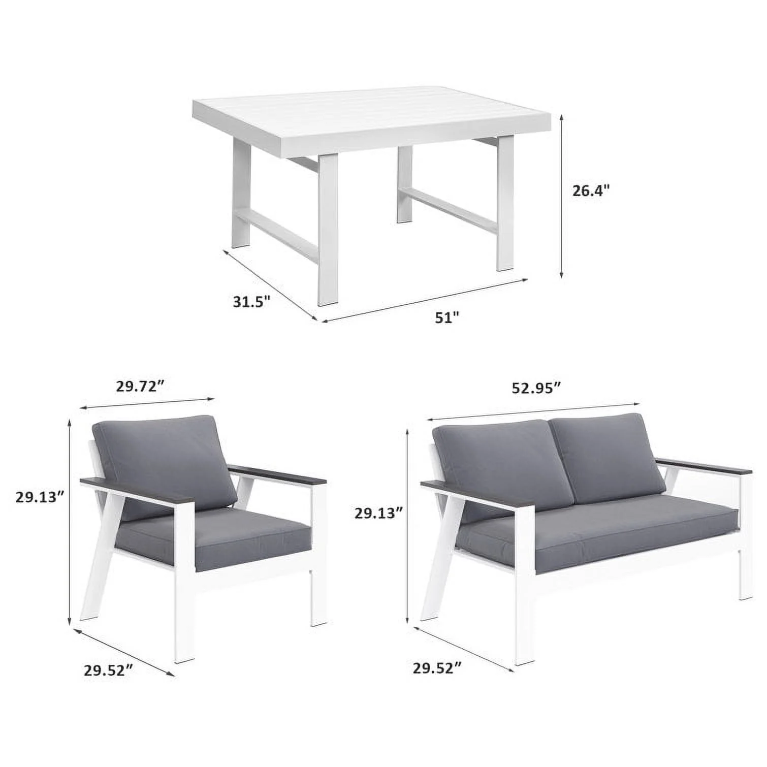 CozyHom 5pcs Aluminum Sofa Furniture Sets, Modern Metal Sectional Conversation Sofa Chairs Sets Patio Sofa Seating Group With Cushions, White