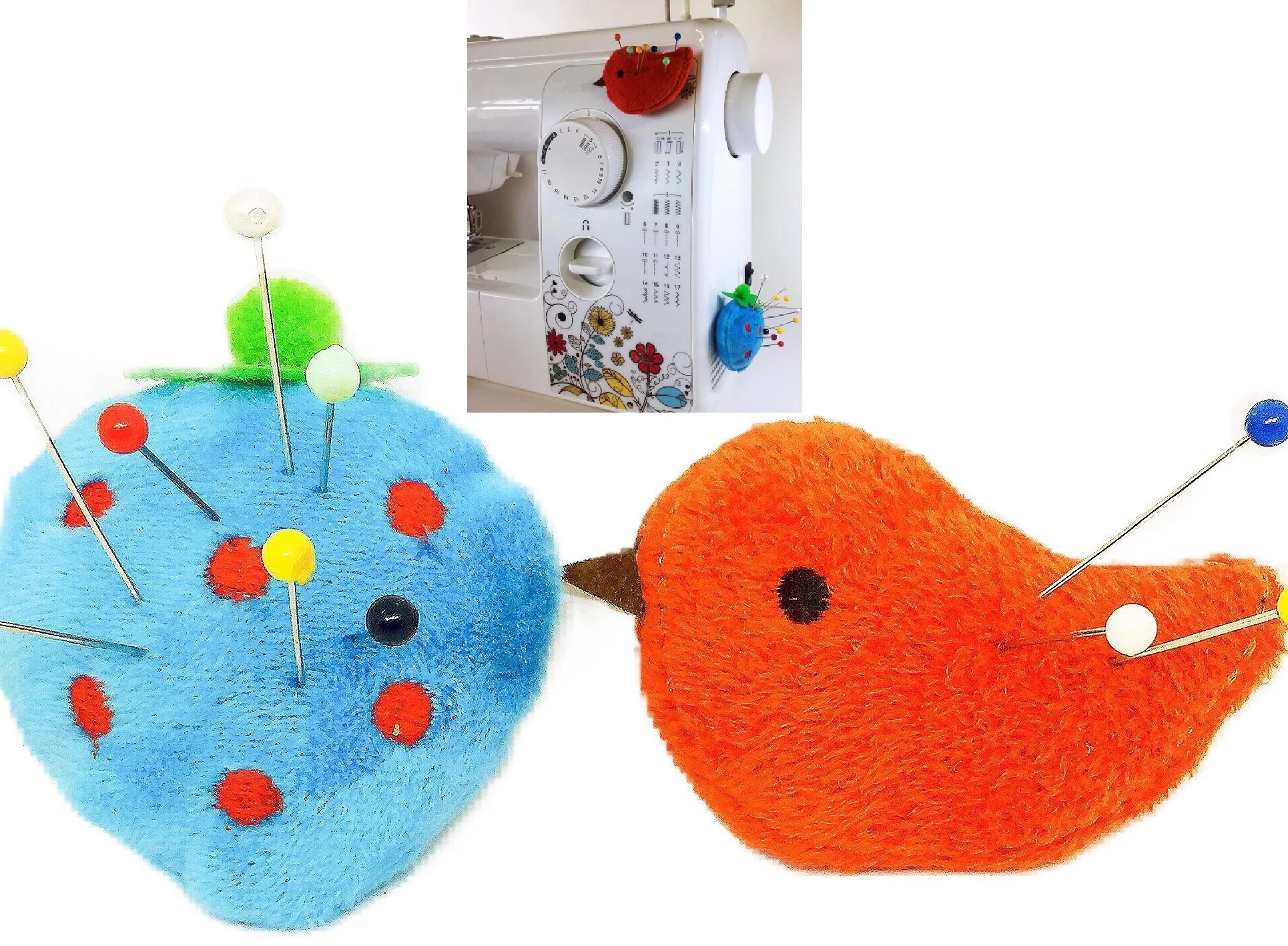 Pin Cushion for Sewing Machine 2 pcs Needle Storage Organizer - Blue Strawberry