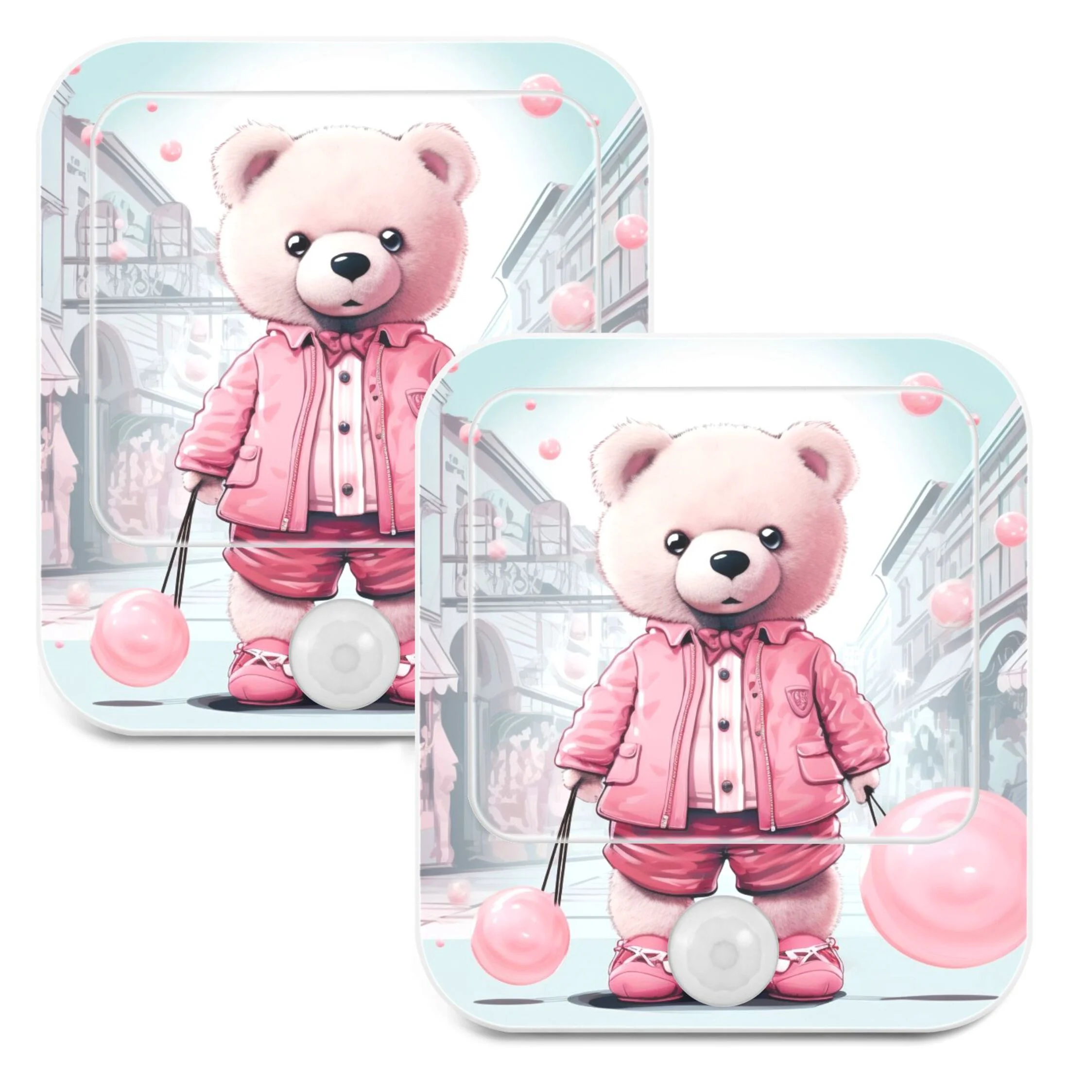 Pink Bear Bubbles Houses Night Lights Plug into Wall LED with Auto Light Sensor Warm Light for Kids Hallway Bedroom Living Room Kitchen Bathroom Set of 2