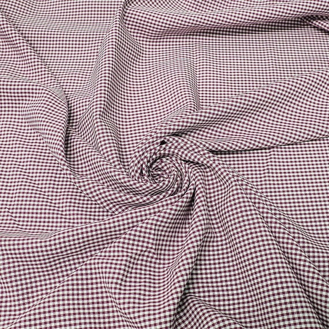 FREE SHIPPING!!! Burgundy Mini Checkered Gingham Poly Poplin Woven Fabric by the Yard