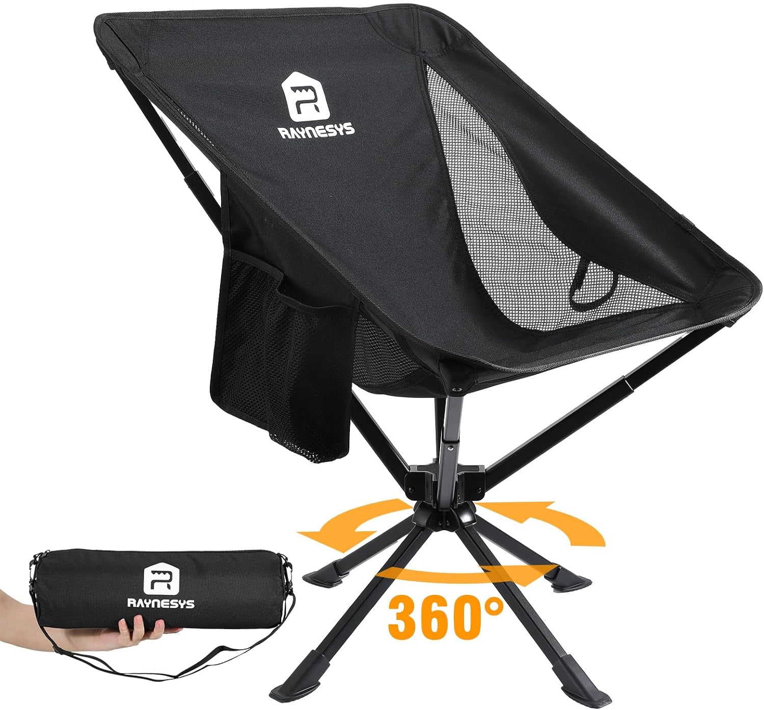 Portable Camping Chair, 360° Swivel Lawn Chair, 8 Seconds Quick Setup Folding Chair, 3.8Lb Lightweight Camping Chair for Easy Carry to Hiking, Camping, Sport, Travel, Beach, 1 Pack