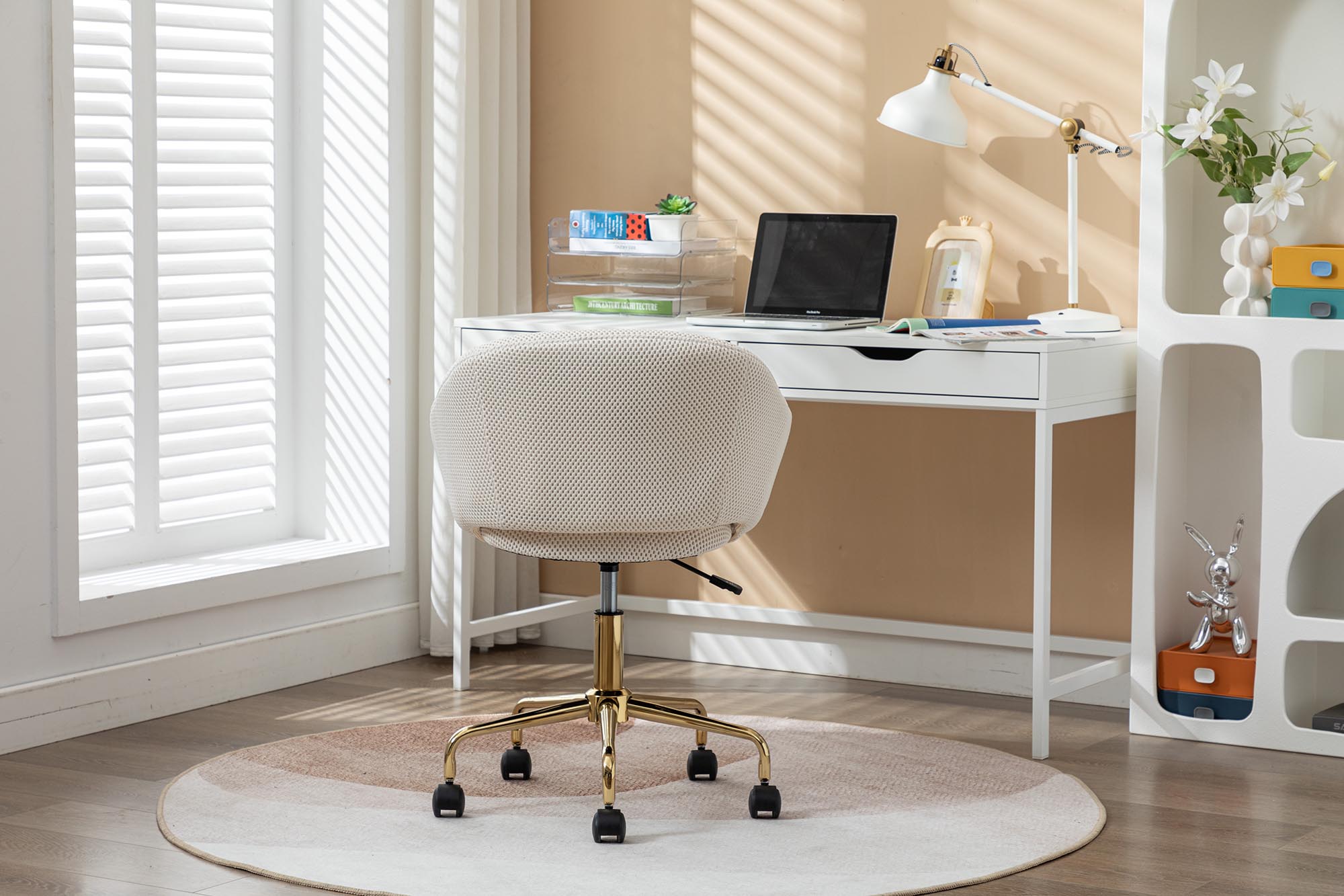 Mesh Fabric Home Office 360°Swivel Chair Adjustable Height With Gold Metal Base