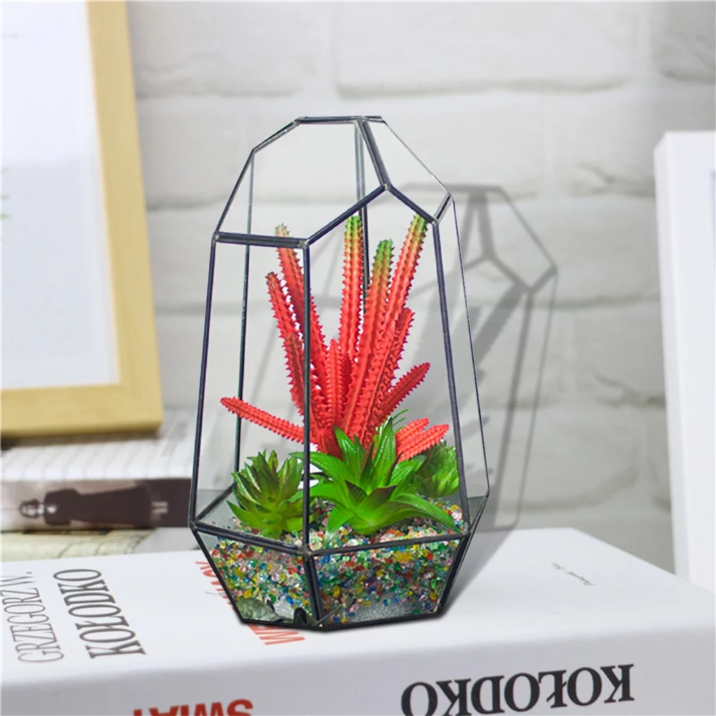 PMUYBHF Geometric Fleshy Glass Flower House Crafts Greenhouse DIY Flower Decoration