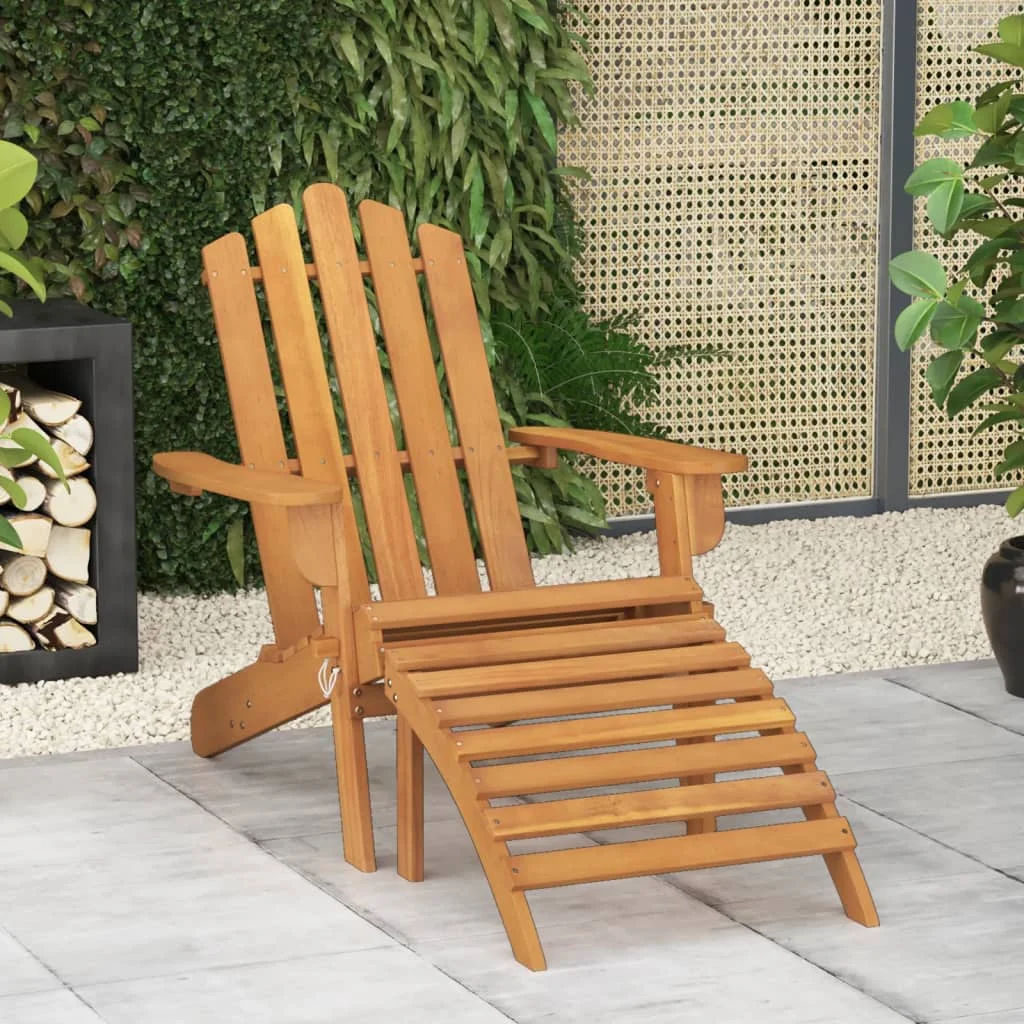 Dcenta Patio Adirondack Chair with Footrest Solid Wood Acacia