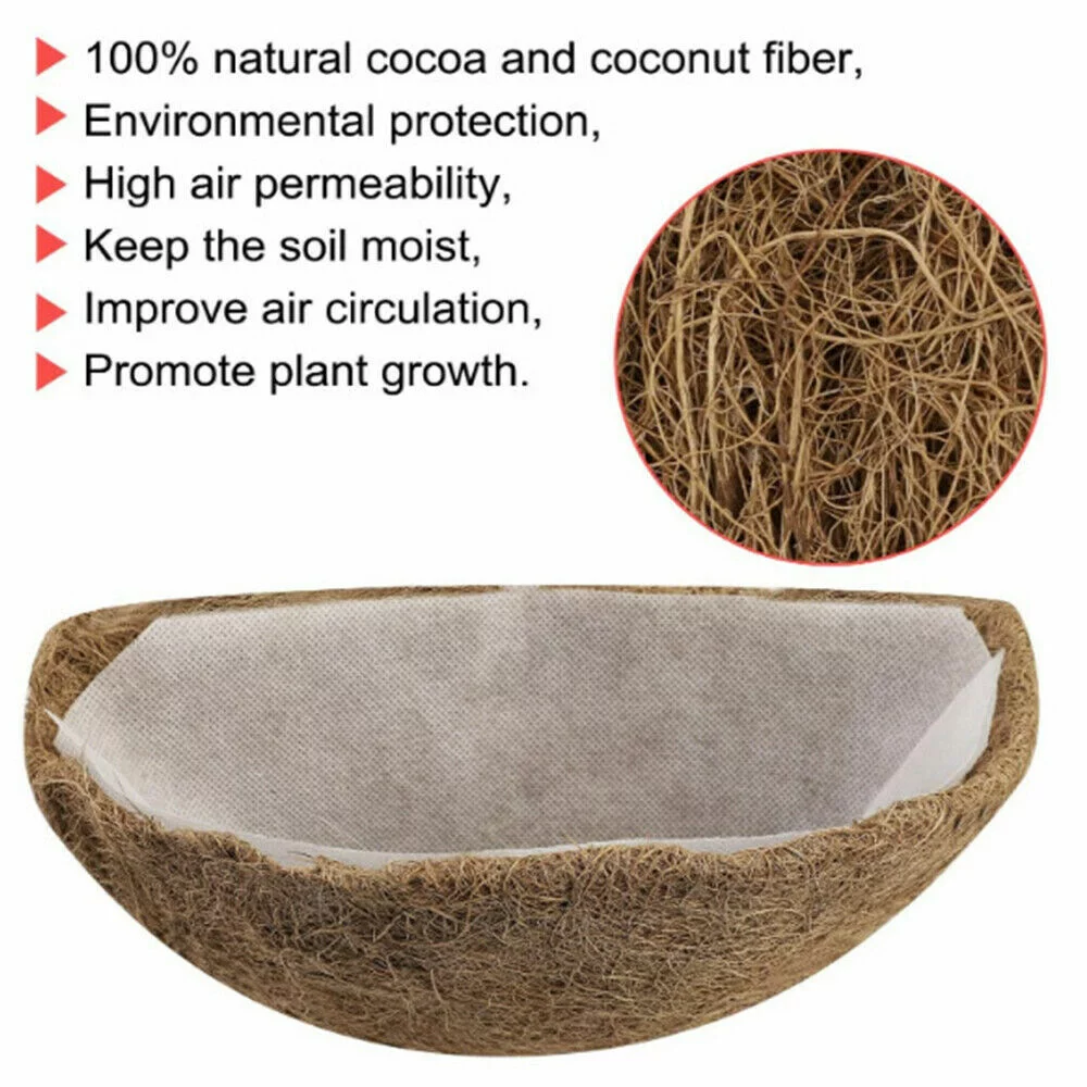 EROCK 2Pcs Thick Half Round Coconut Fiber Plant Basket Coco Liners + Non-woven Lining-16 INCH