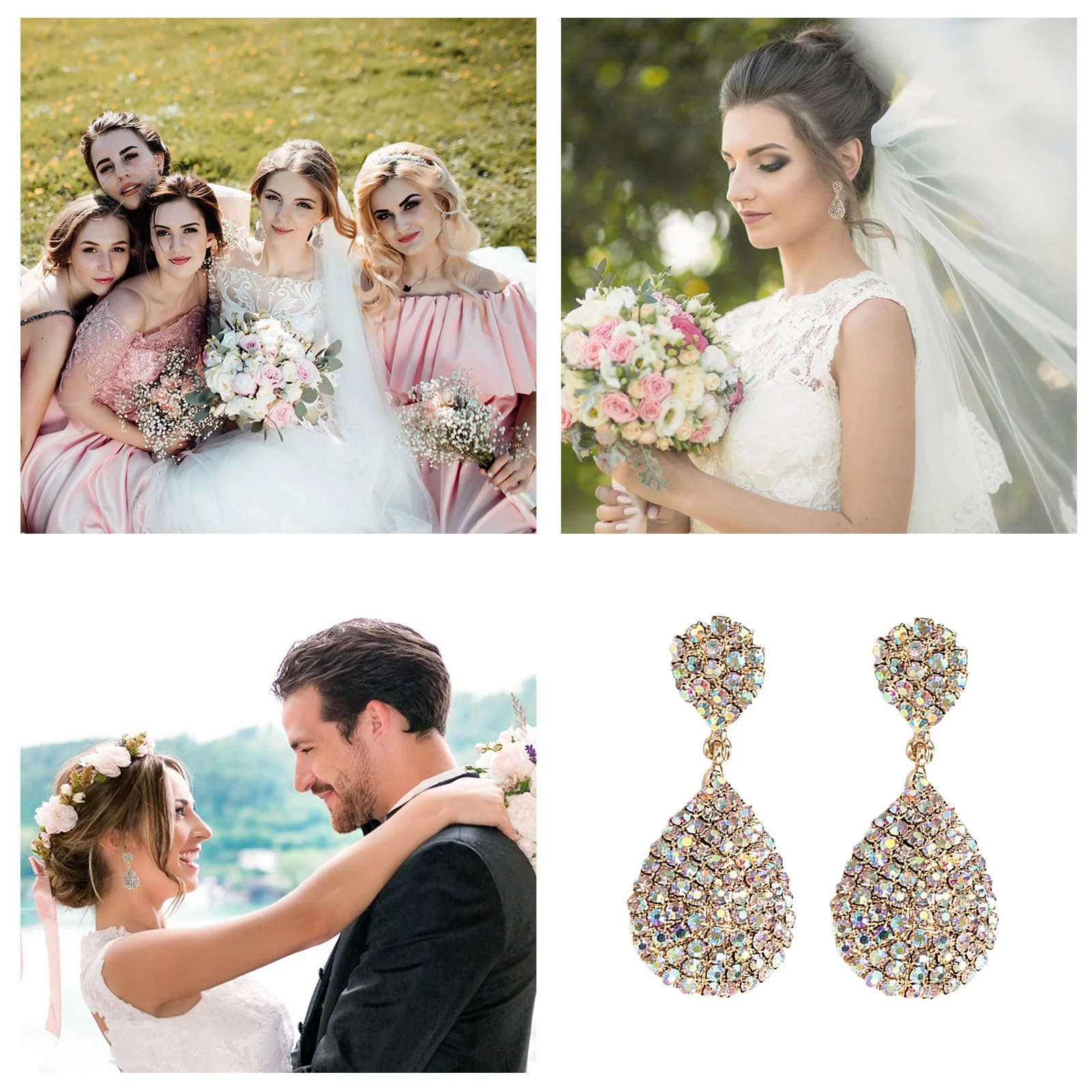 XZZjjl Earrings for Women Sterling Silver Hoops Sets Teardrop Earrings for Women Zirconia Rainbow Bohemian Dangle Stud Earrings for Teen Bridal Wedding Statement Earrings Rhinestone Earrings