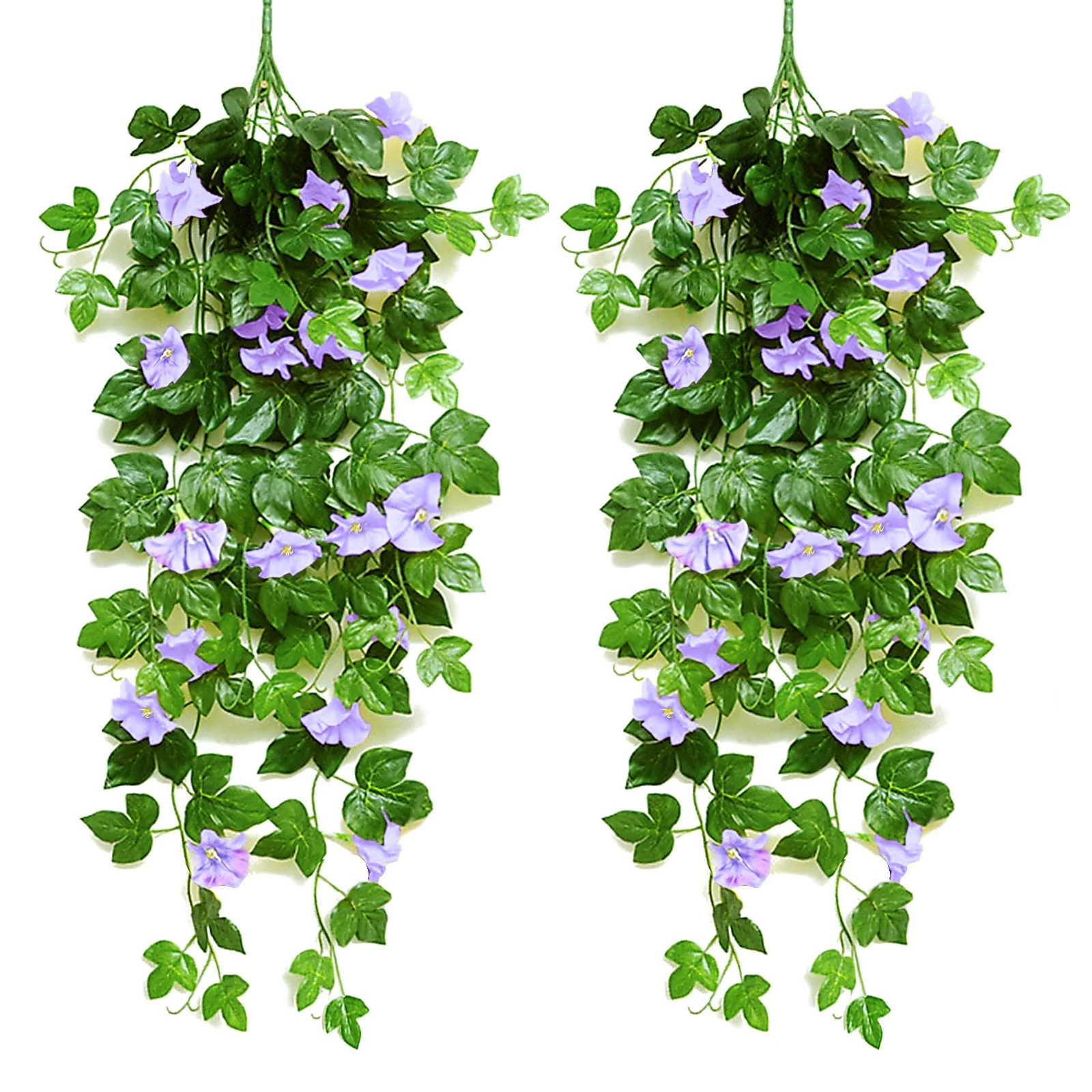 2PCS Artificial Vine Flowers Lifelike Trumpet Flower, Fuchsia Hanging Plant Fake Flowers for Wall Garden Fence Balcony Basket Home Door, Vine Garland Wedding Party Decoration (Violet)