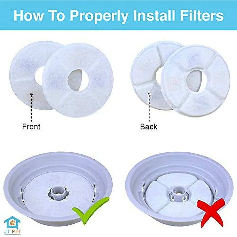 JT Pet Dog and Cat Automatic Fountain Water Bowl Replacement Carbon Filters Pack of 6