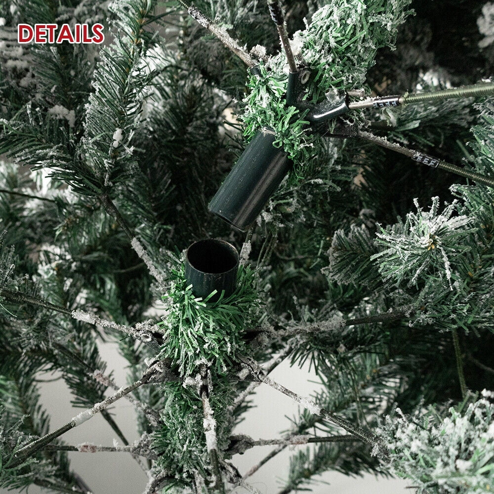 Roamrider 7.5ft Snow Flocked Christmas Tree Pre-Lit White Artificial Hinged Bushy Spruce