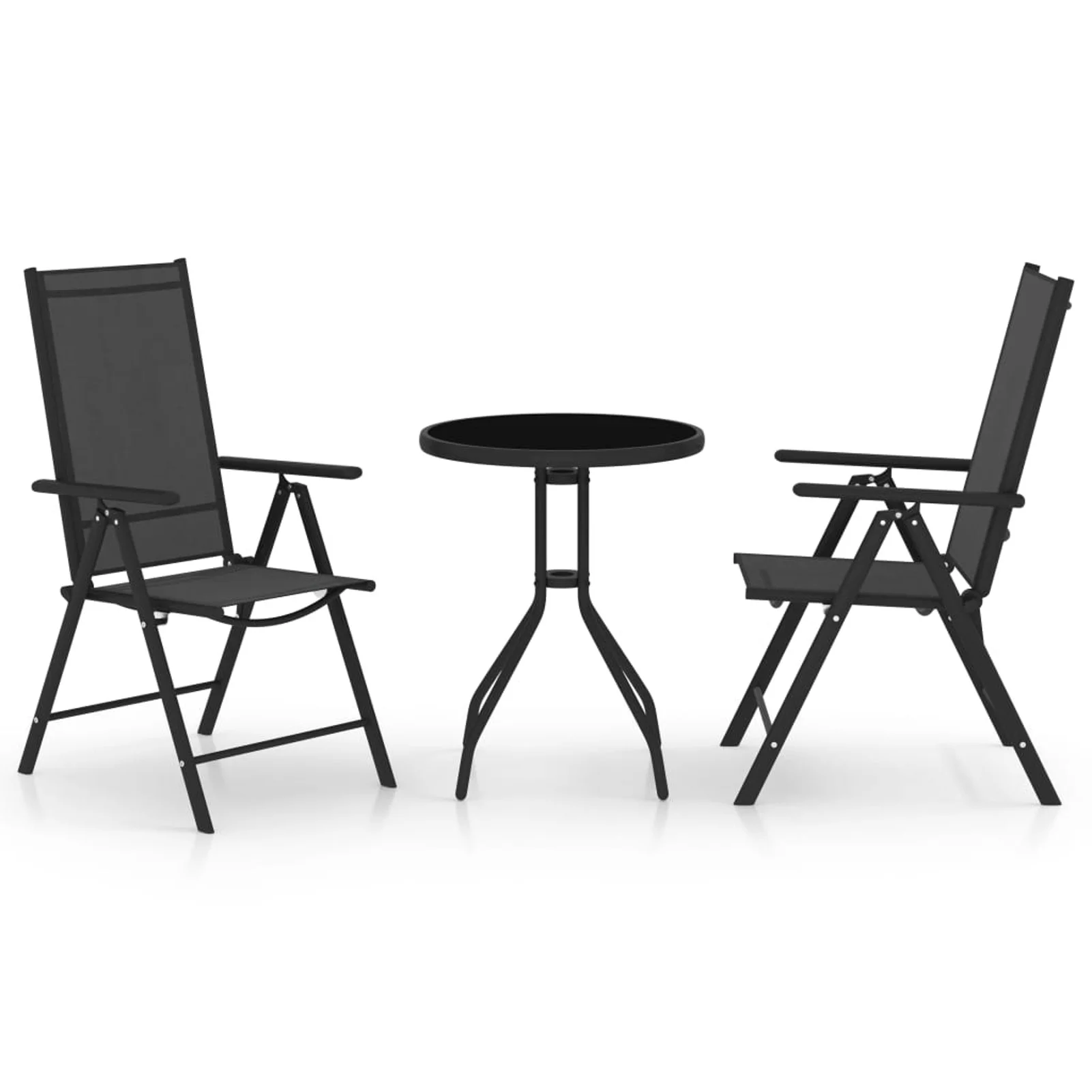 Tomshoo 3 Piece Bistro Set Aluminum and Textilene Black