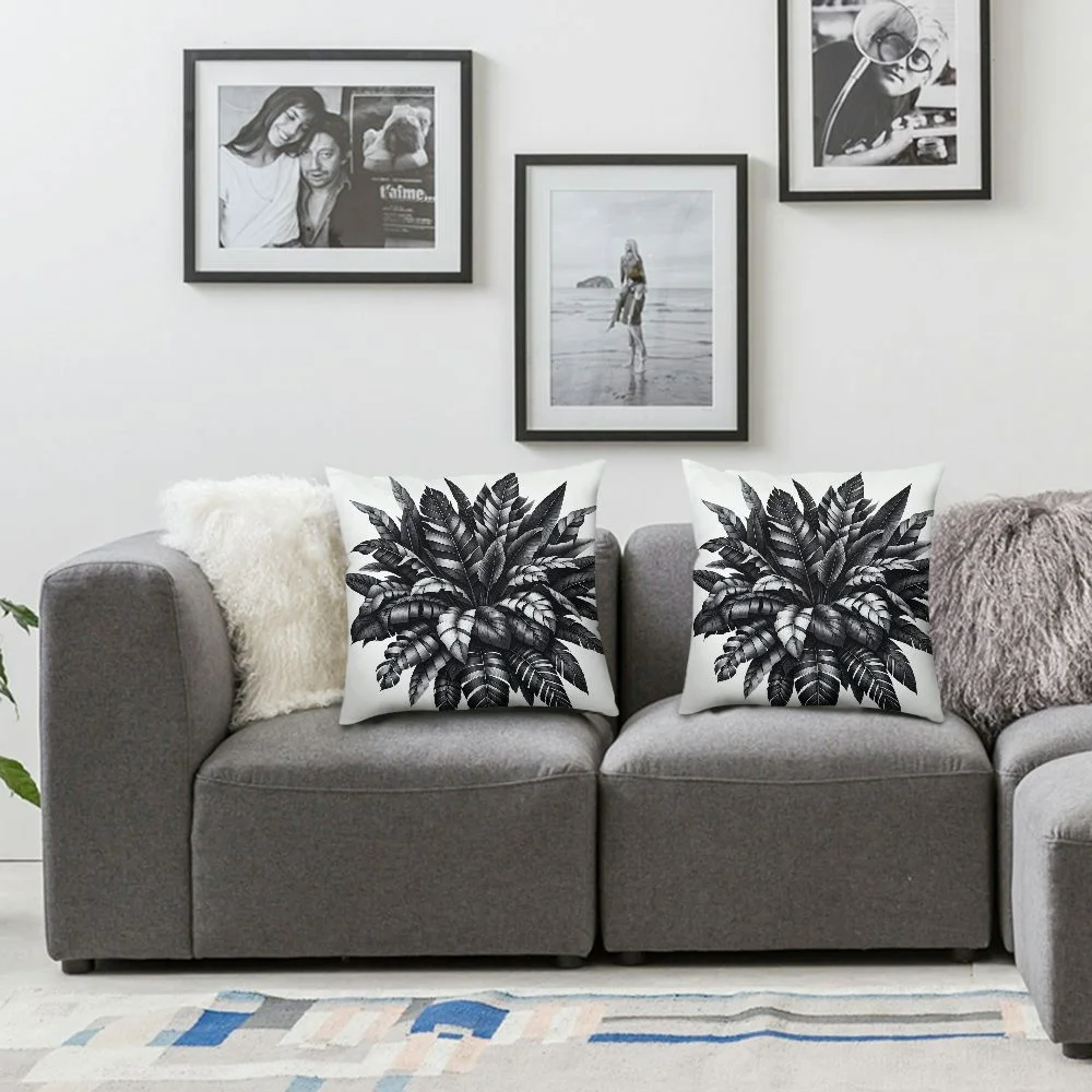 AWERP Black White Tropical Plants Monstera Leaf Areca Palm Banana Leaves 2-Piece Plush Pillowcase Set White