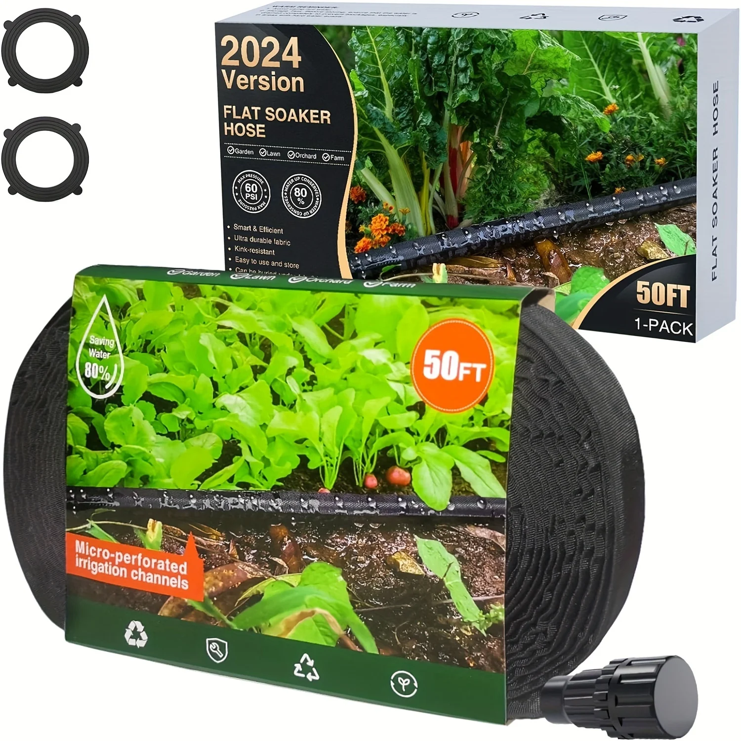 Soaker Hose 50/100ft for Garden Beds, Soaker Hose for Foundation Watering, Flat Soaker Hose Save 80% Water, Lightweight Tough Drip hose for Lawn, Plants (25FT*1/2Pack, 50FT*1/2Pack)