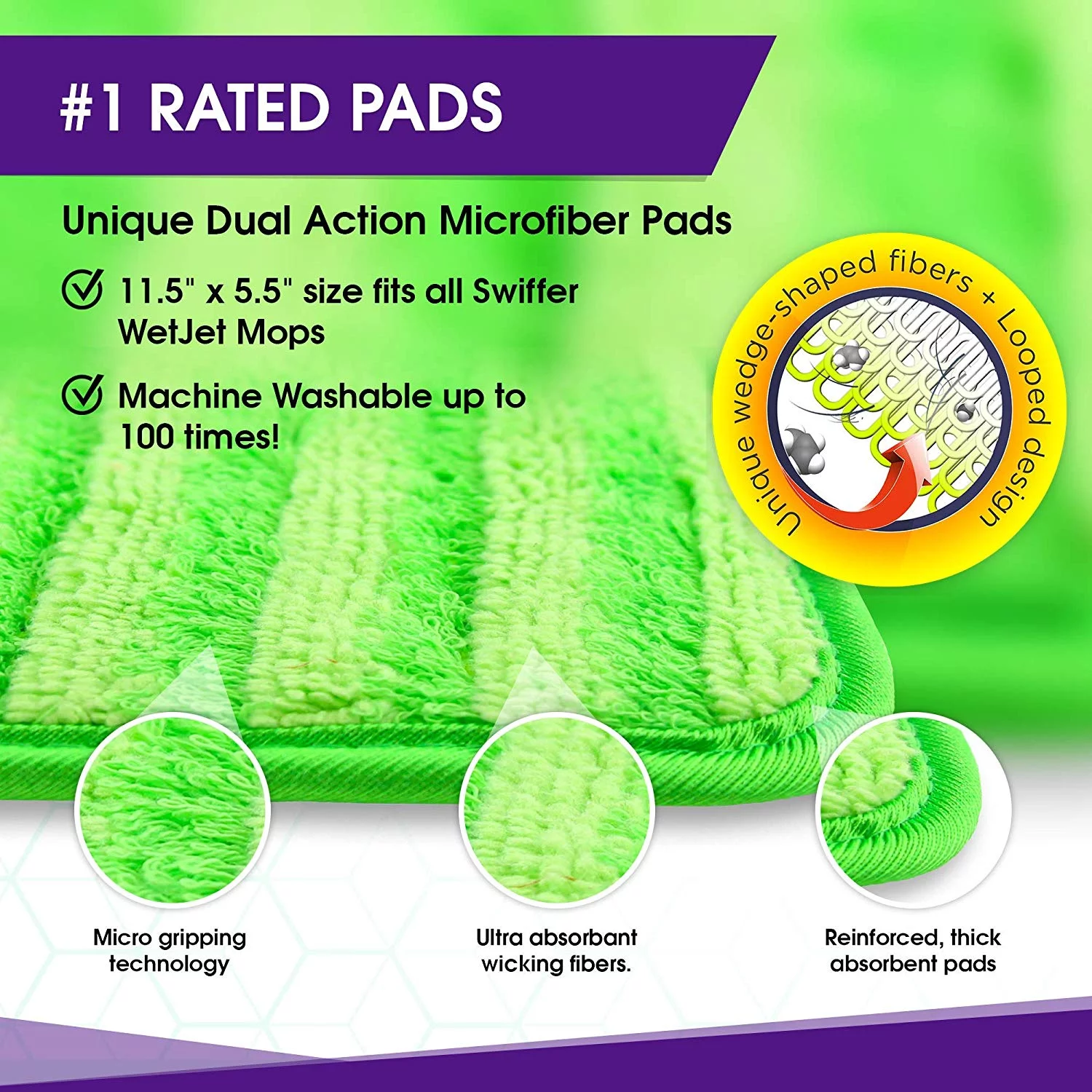 Turbo Microfiber Reusable Mop Pads Fit Swiffer WetJet 12 Inch, 4 Pack