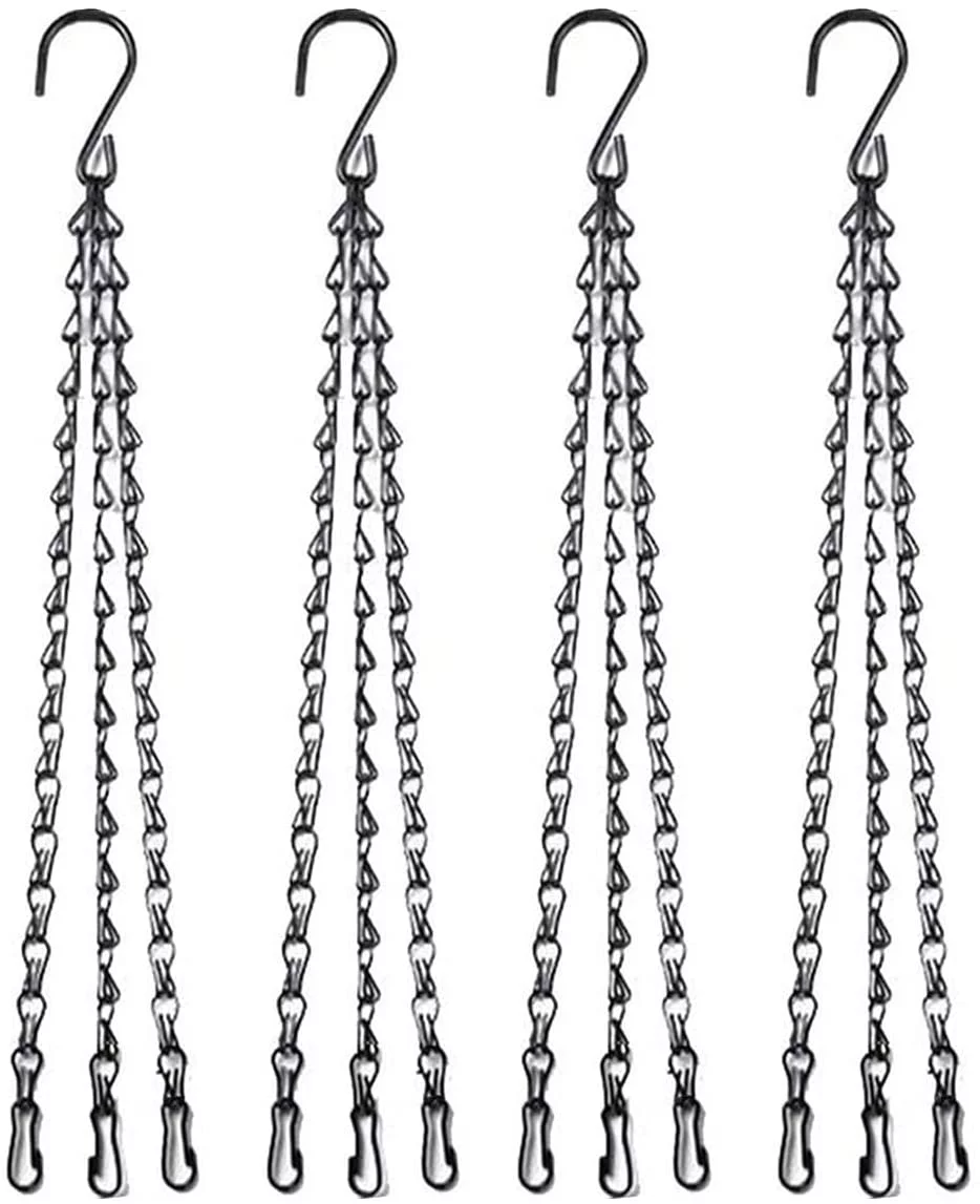 XILONG 4pcs 16 inch Black Hanging Basket Chain with Hooks Flower Plant Pot Replacement Chain Hanger for Bird Feeders,Planters,Lanterns and Ornaments