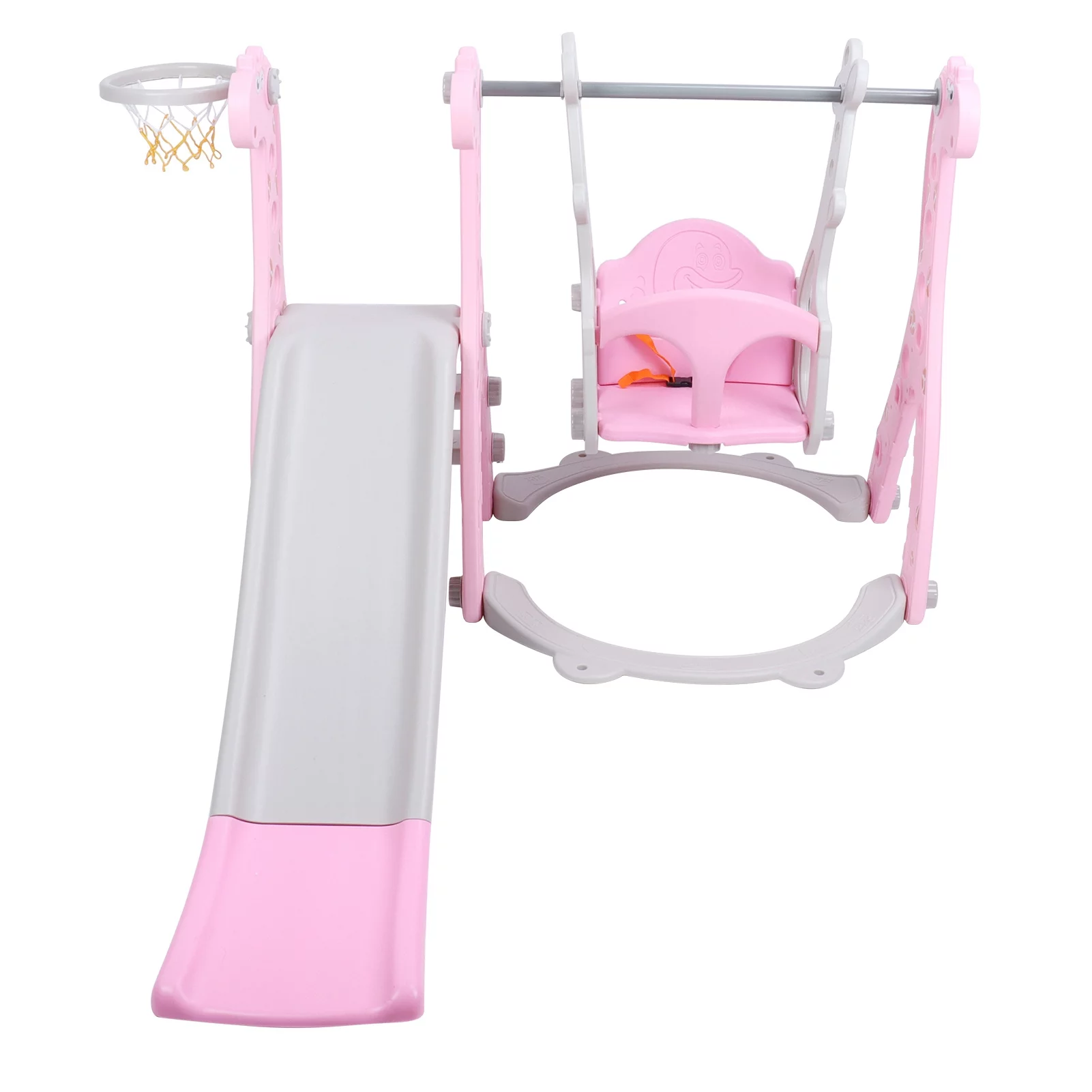 Bummin Toddler Climber Swing Set with Basketball Hoop Outdoor Indoor Children Play Slide SetPink