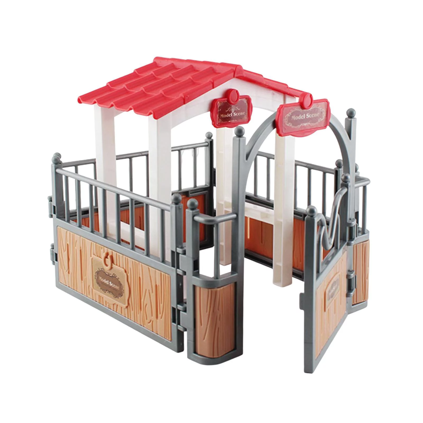 Simulation Horse Stable, Horse Stall Playset Farm Animal Fence Horse Fence for Microlandscape DIY Scene Layout Decoration Ornament Brown and Gray