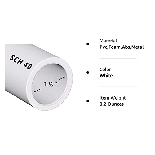 PVC Pipe Sch40 1-1/2 Inch (1.5) White Custom Length 1FT Feet