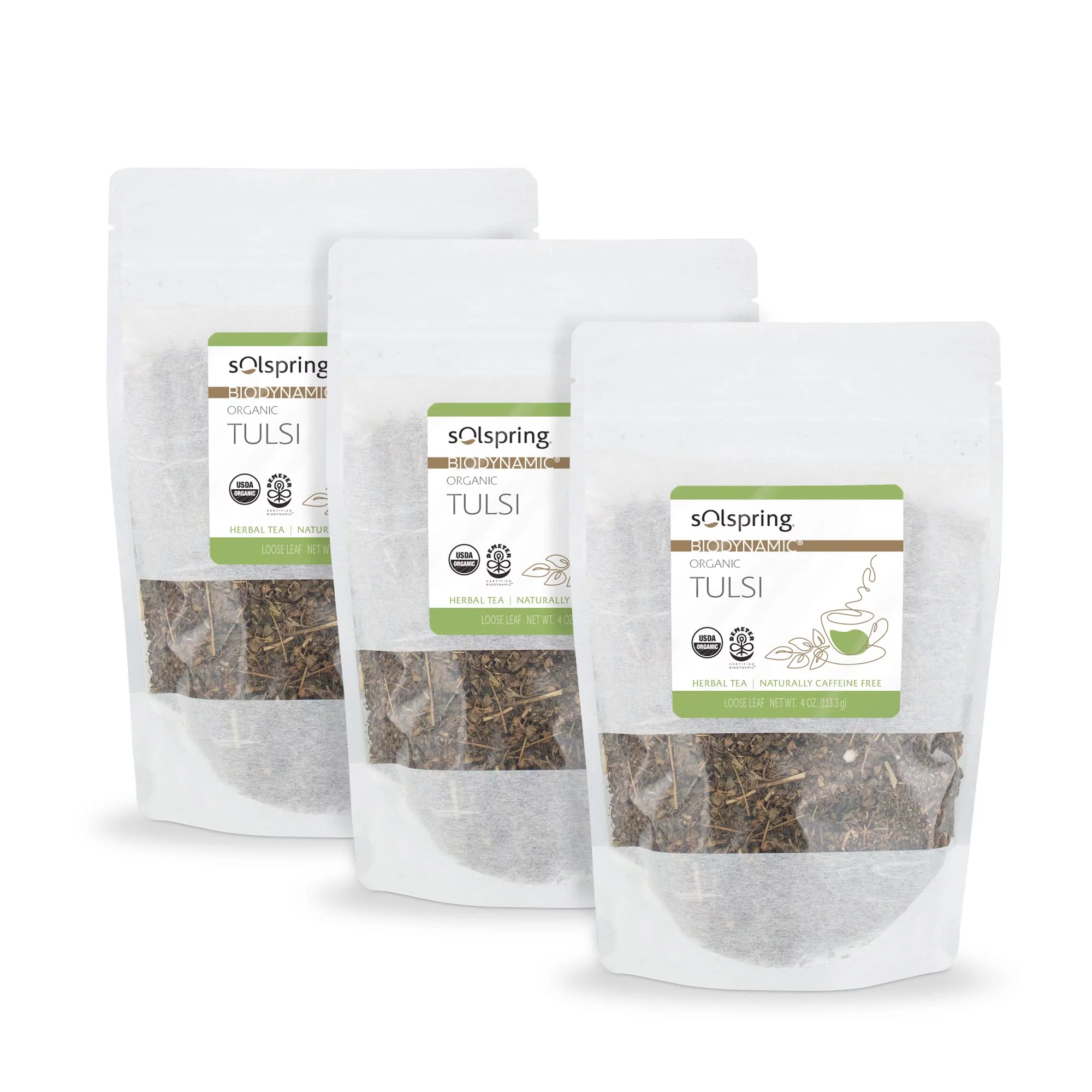 Dr. Mercola Solspring Biodynamic Organic Tulsi Loose Leaf Tea, 4 Oz. (Pack Of 3), Naturally Caffeine Free, Non Gmo, Soy Free, Gluten Free, Usda Organic, Demeter Certified Biodynamic