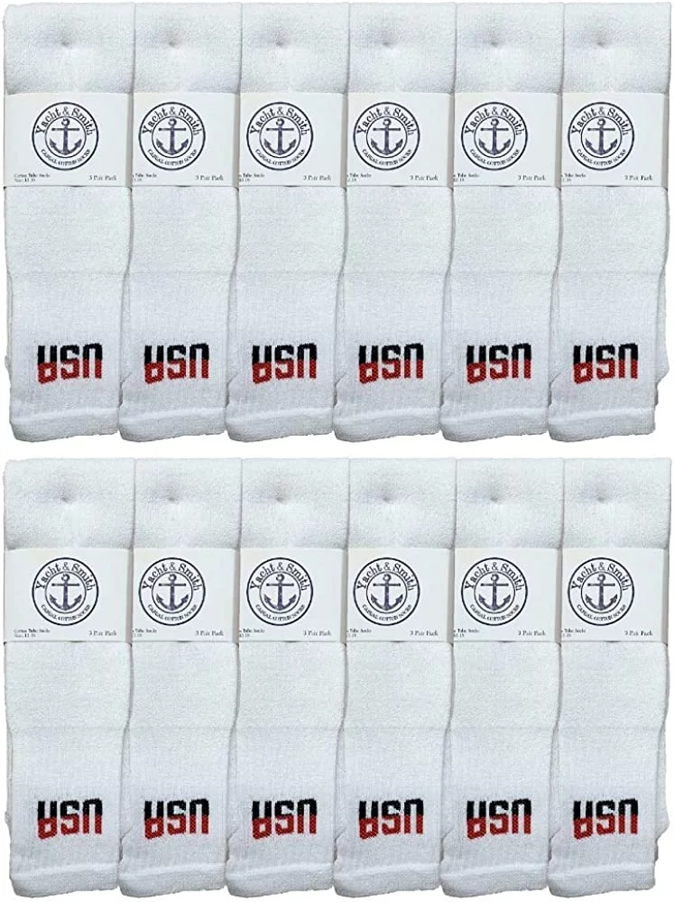 SOCKS'NBULK 32 Inch Wholesale Men's Long Tube Socks, Cotton Big And Tall Tube Socks Size 13-16 (USA White, 12)