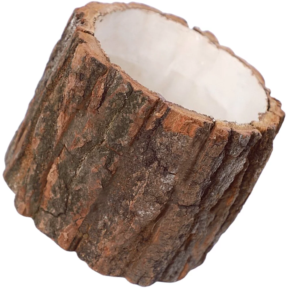 Qumonin Wood Bark Flower Pot Rustic Succulent Planter 12CM Wooden Barrel Planters