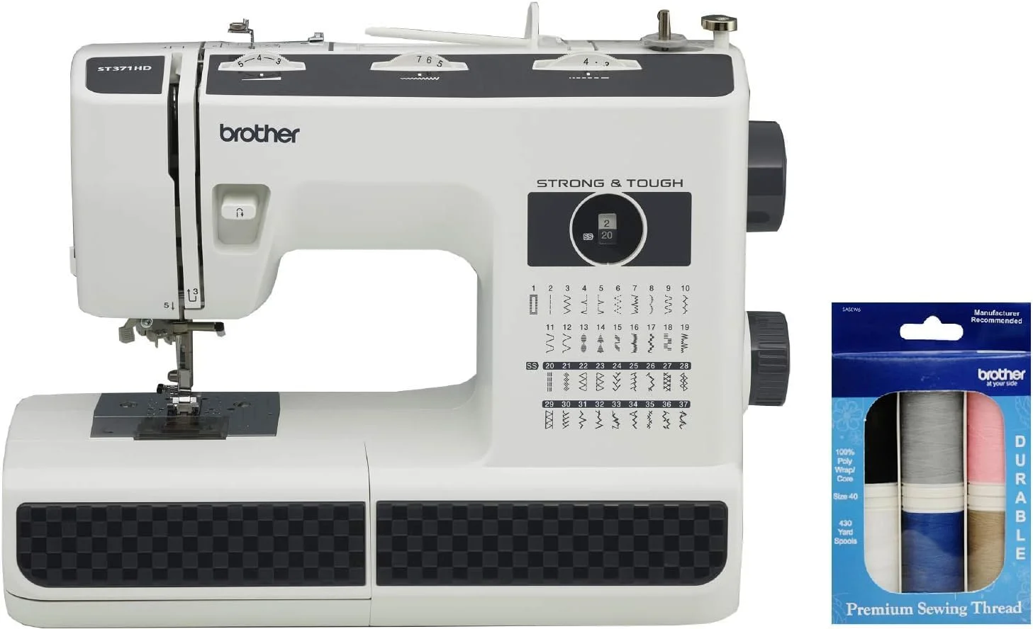 Brother ST371HD 37-Stitch Sewing Machine, 6 Included Sewing Feet, Free Arm Option and 6-Piece Premium Sewing Thread Pack